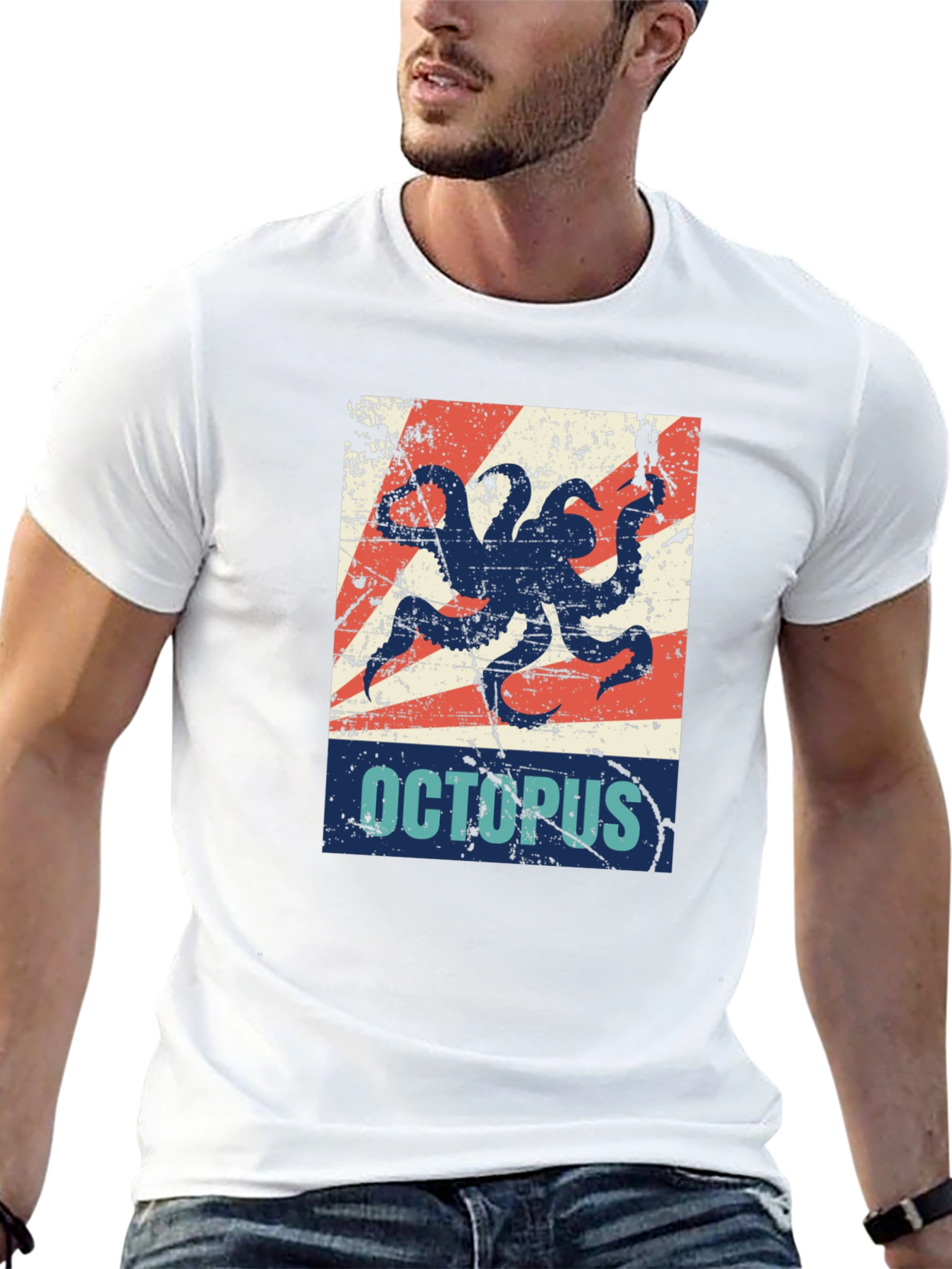 Distressed Octopus Graphic T-Shirt - Mens Black Tee