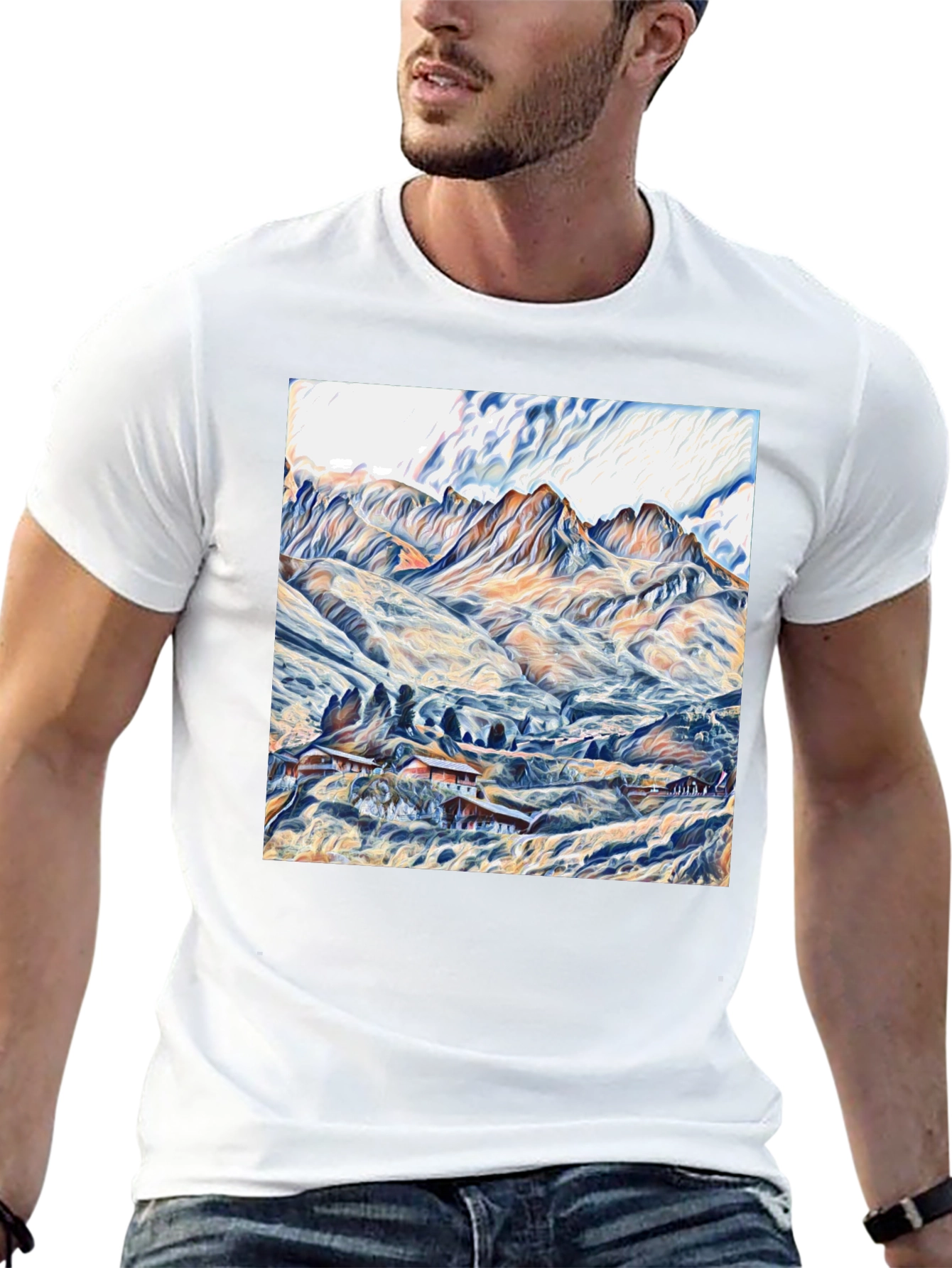 Mountain Landscape Graphic Tee - Stylish Black T-Shirt