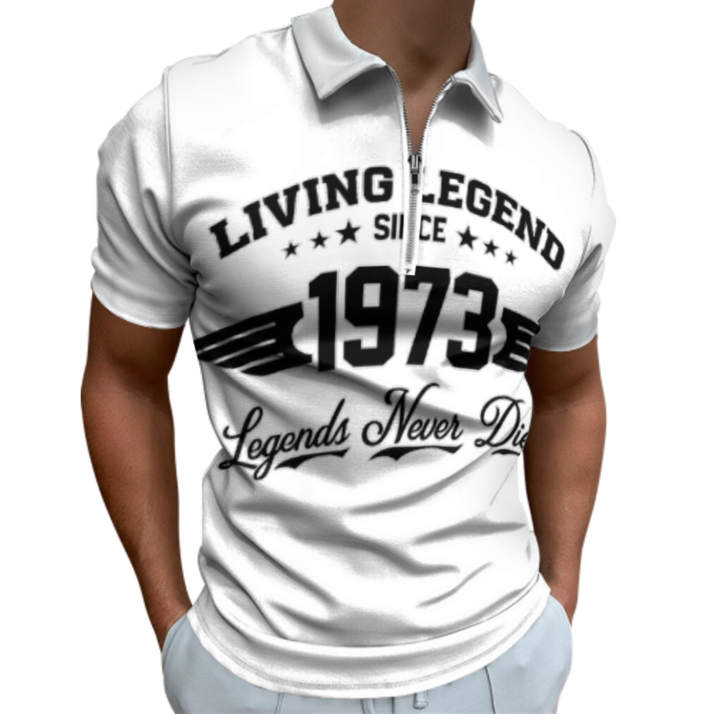 Living Legend Since 1973 Polo Shirt, Vintage Birthday Graphic Tee, Legends Never Die Zip Collar Shirt, Retro Classic Men’s Statement Top(z762)