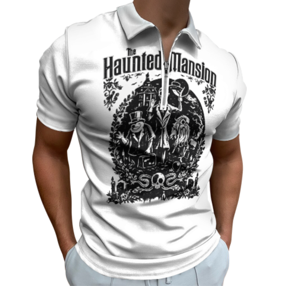 The Haunted Mansion Gothic Graphic Polo Shirt – Spooky Vintage Horror Quarter Zip Streetwear Tee(z766)