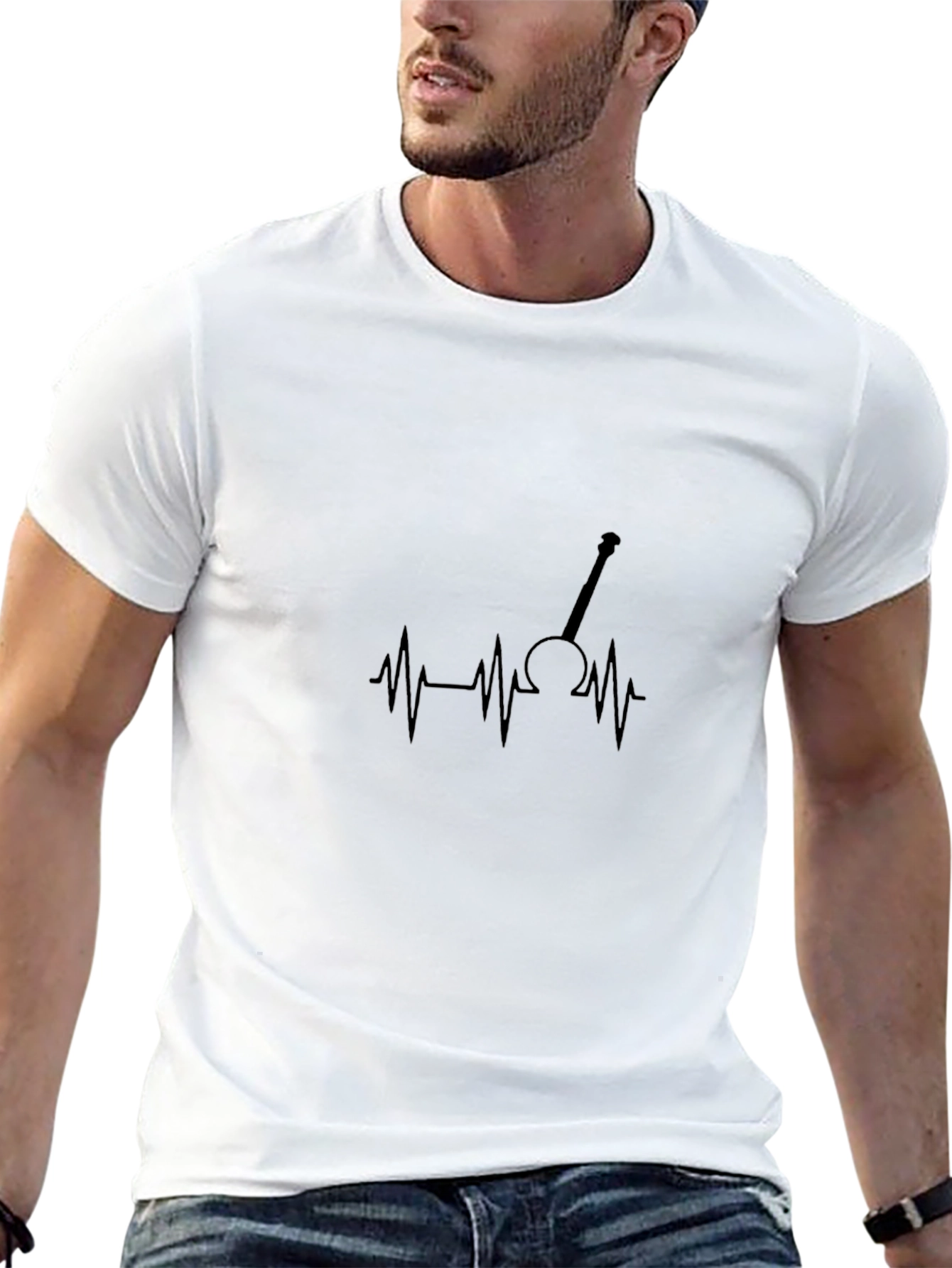 Guitar Heartbeat Graphic Tee - Black