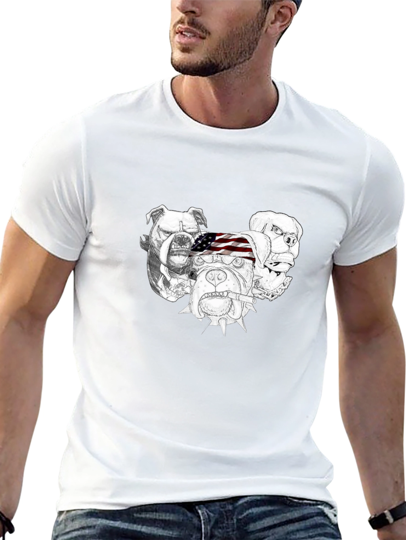 Bulldog Graphic Print Mens Black T-Shirt