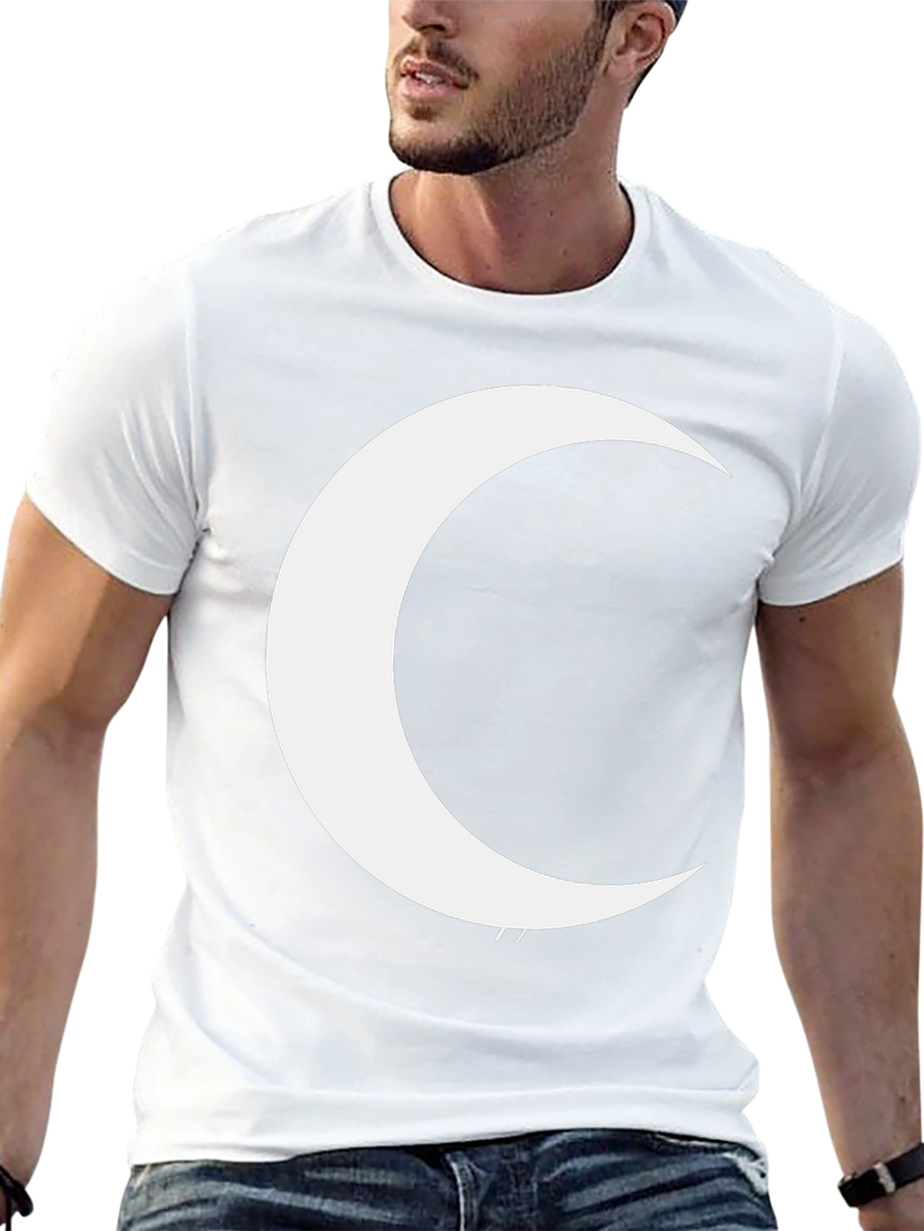 Crescent Moon Graphic Tee - Black Cotton T-Shirt
