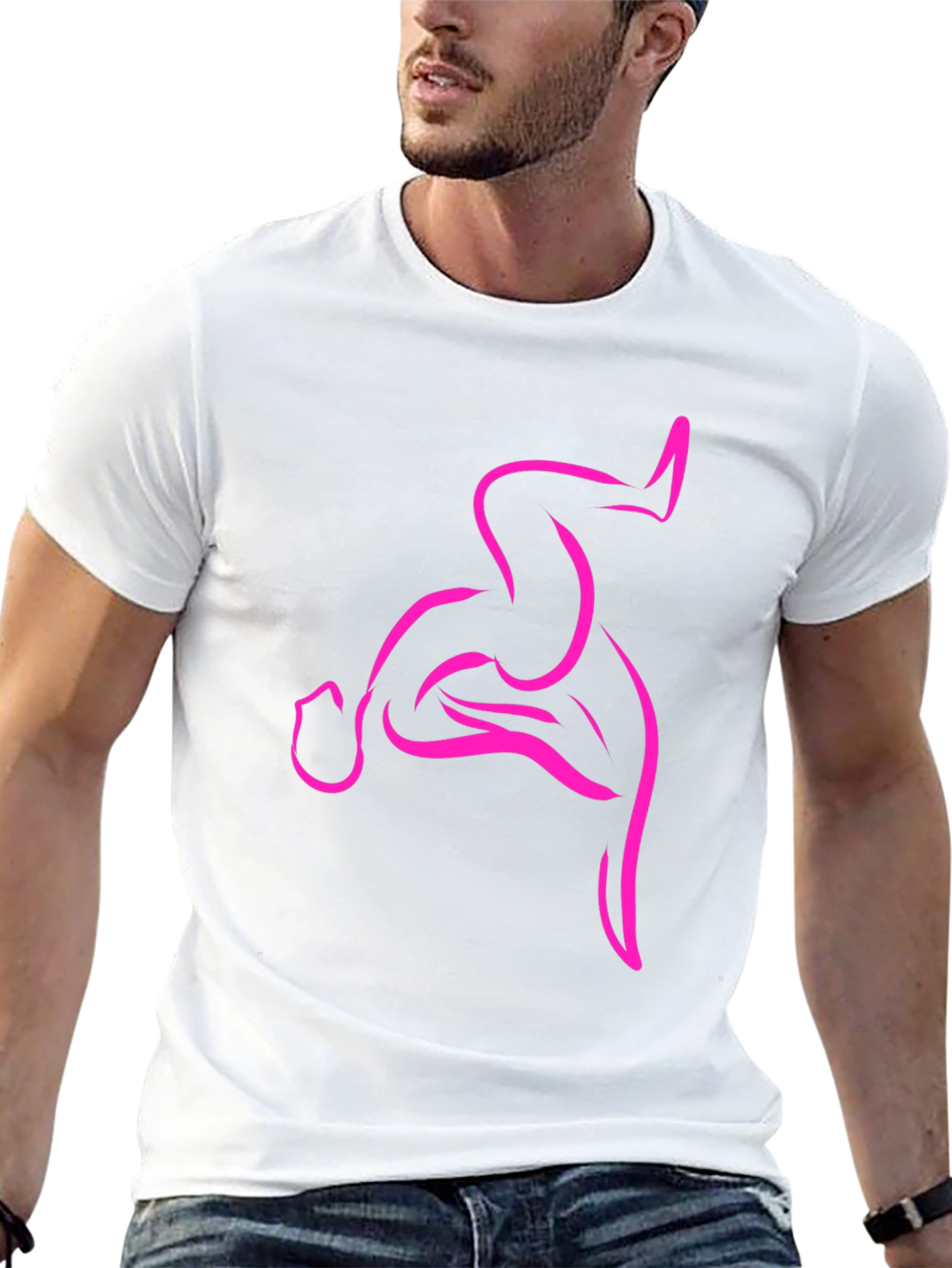 Mens Black T-Shirt with Abstract Pink Design