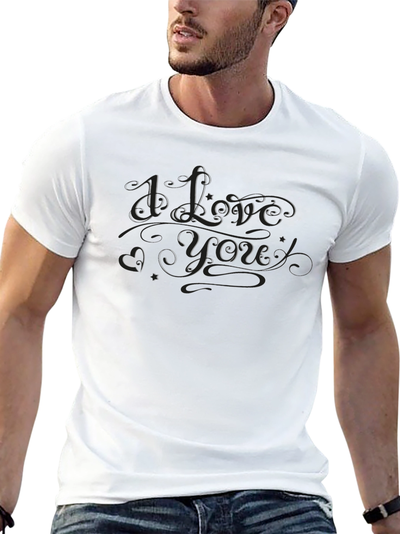 I Love You Graphic Print Black Crew Neck T-Shirt