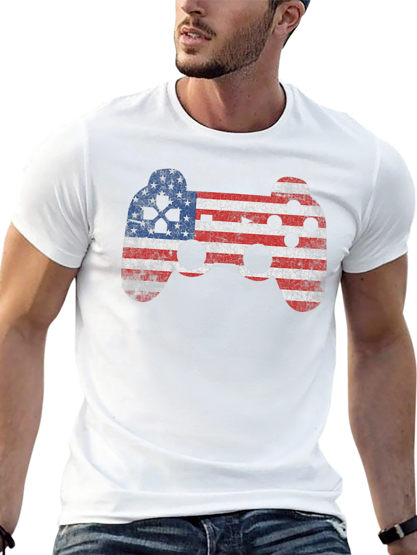 American Flag Game Controller Graphic T-Shirt