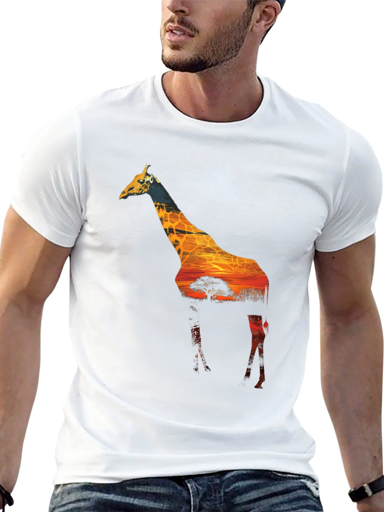 Giraffe Sunset Graphic Tee - Black Unisex Shirt