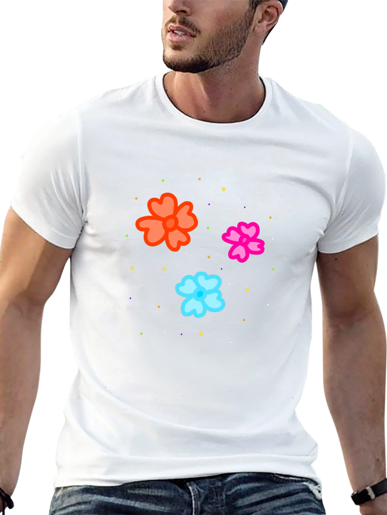 Floral Print Black T-Shirt for Men