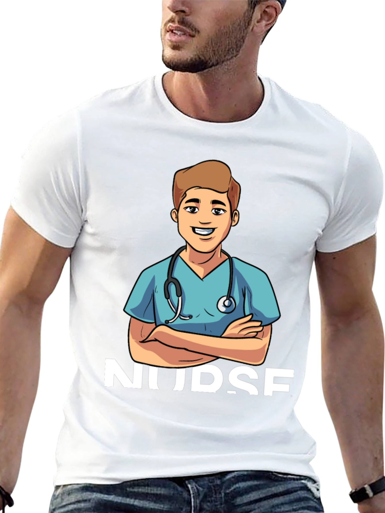 Cartoon Nurse T-Shirt - Black Cotton Blend