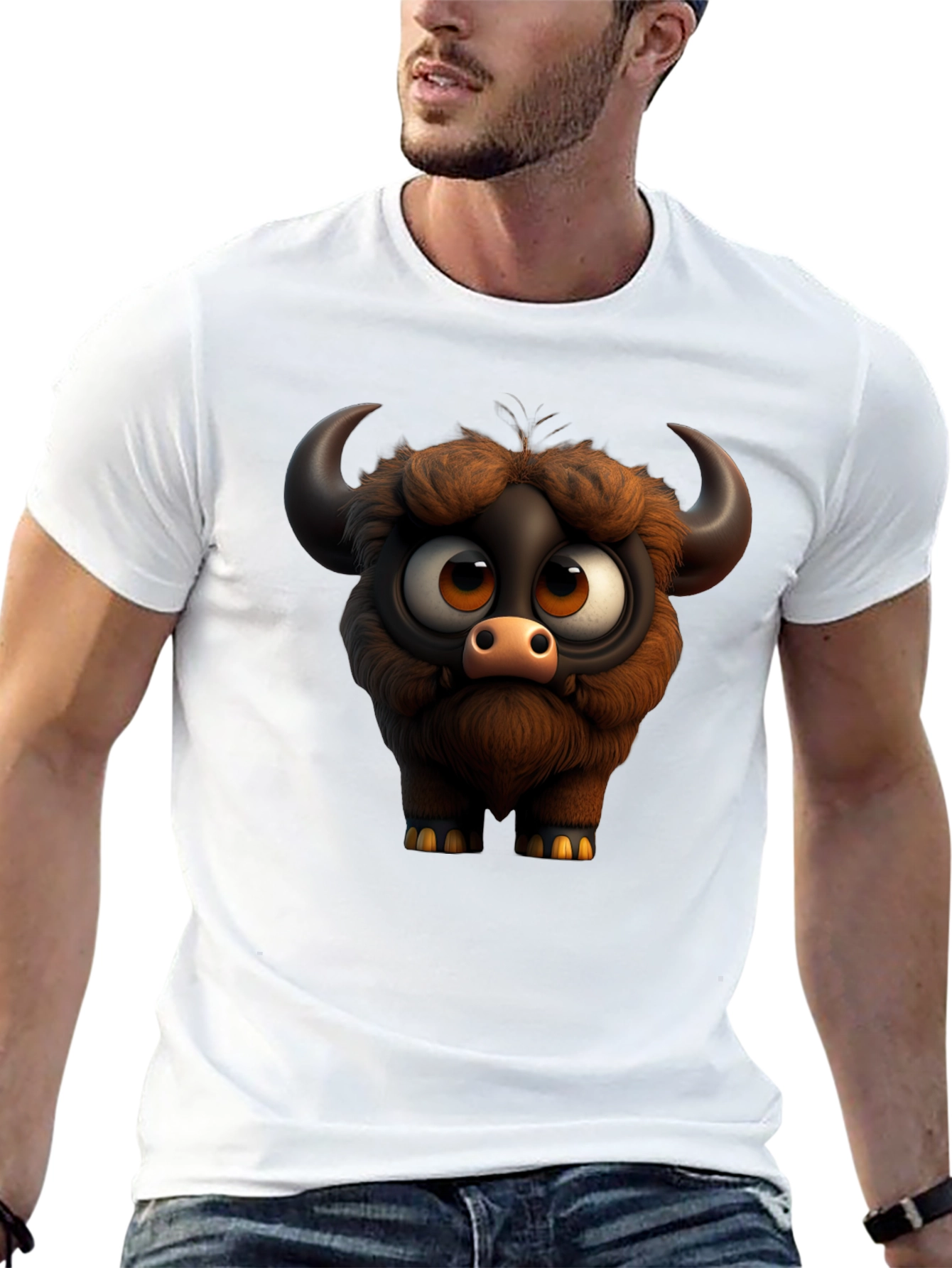 Cute Cartoon Buffalo Graphic Tee - Black