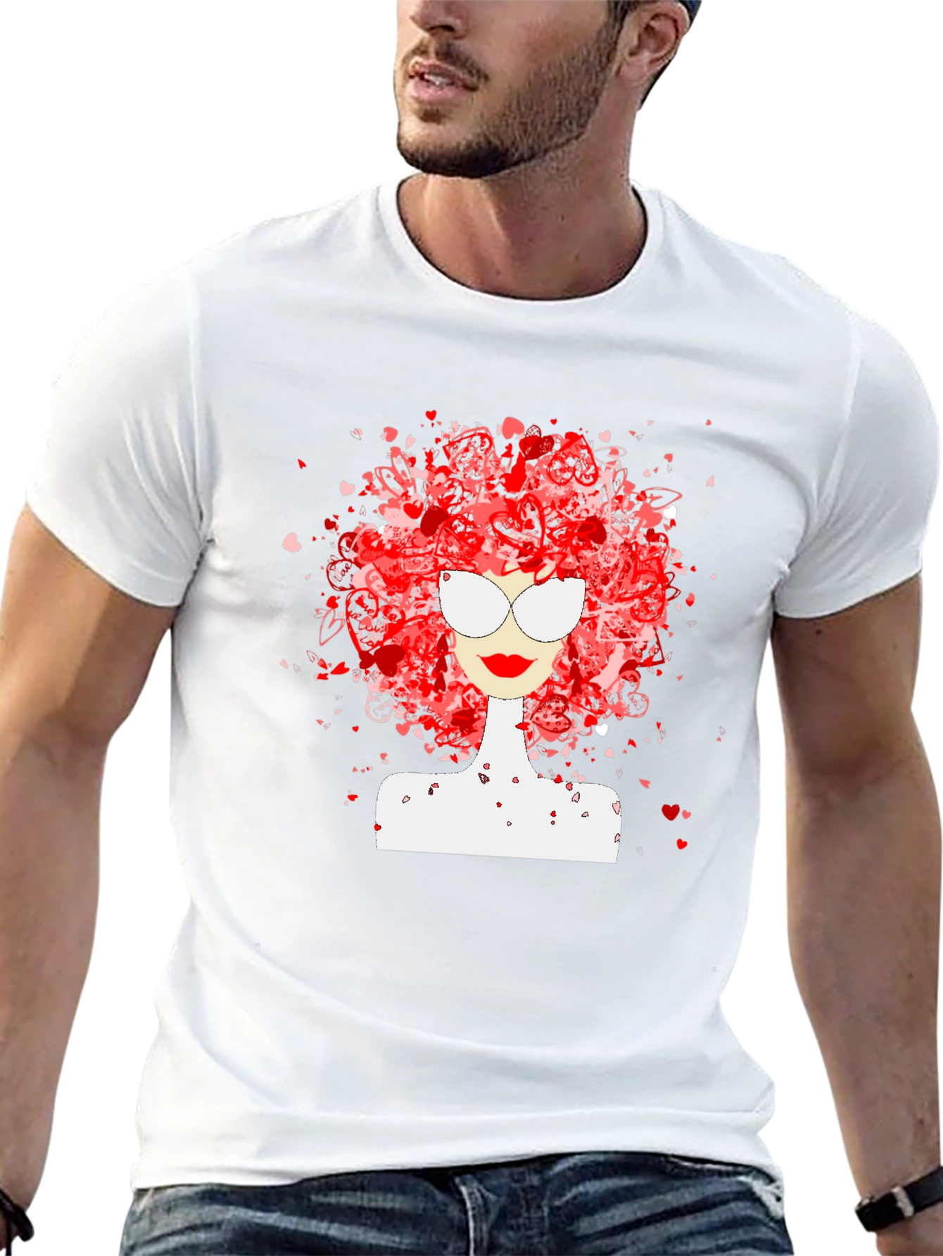 Heart Hair Lady Black T-Shirt