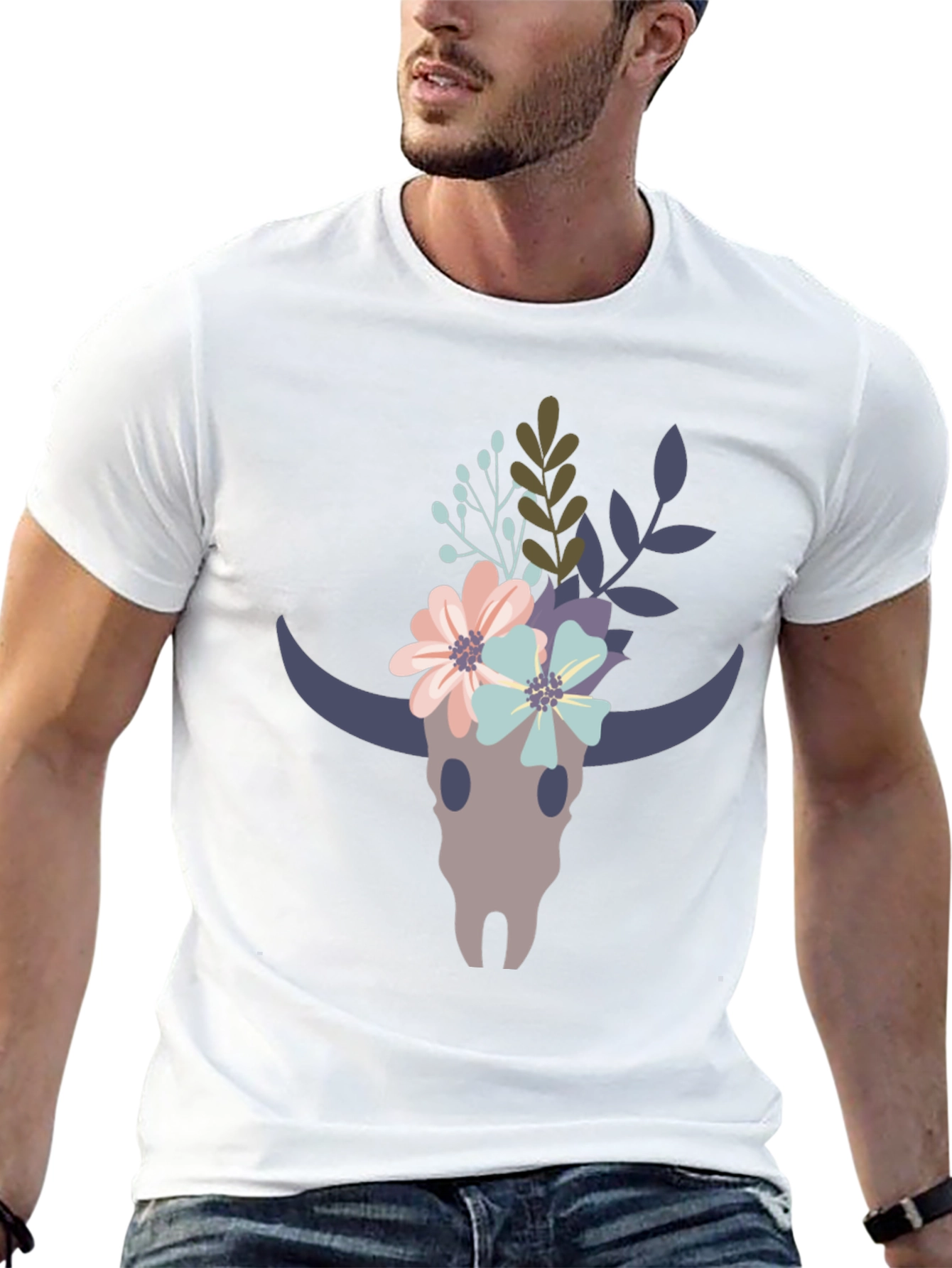 Floral Bull Skull Graphic Tee