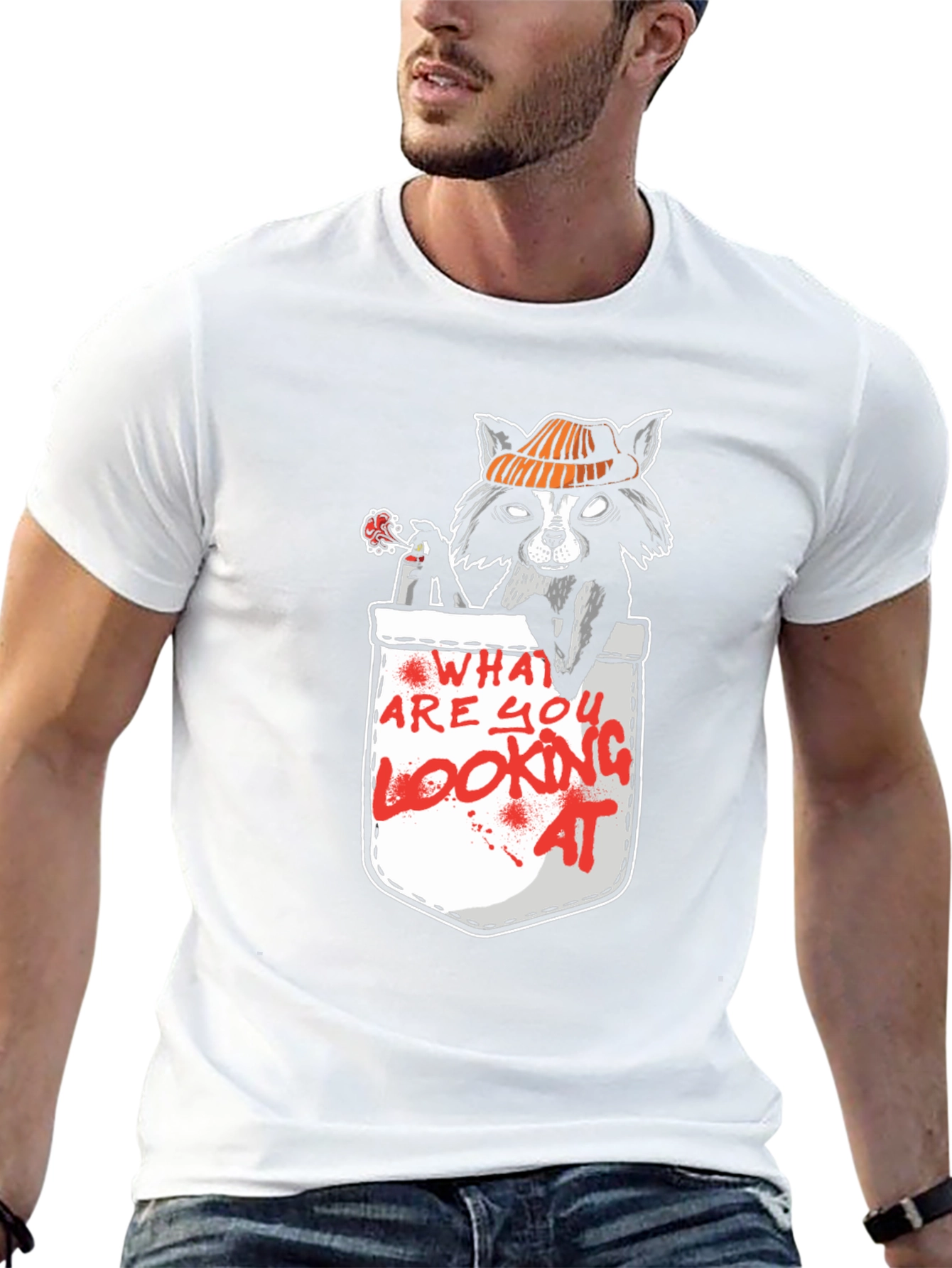 Raccoon Pocket T-Shirt - What Are You Looking At?