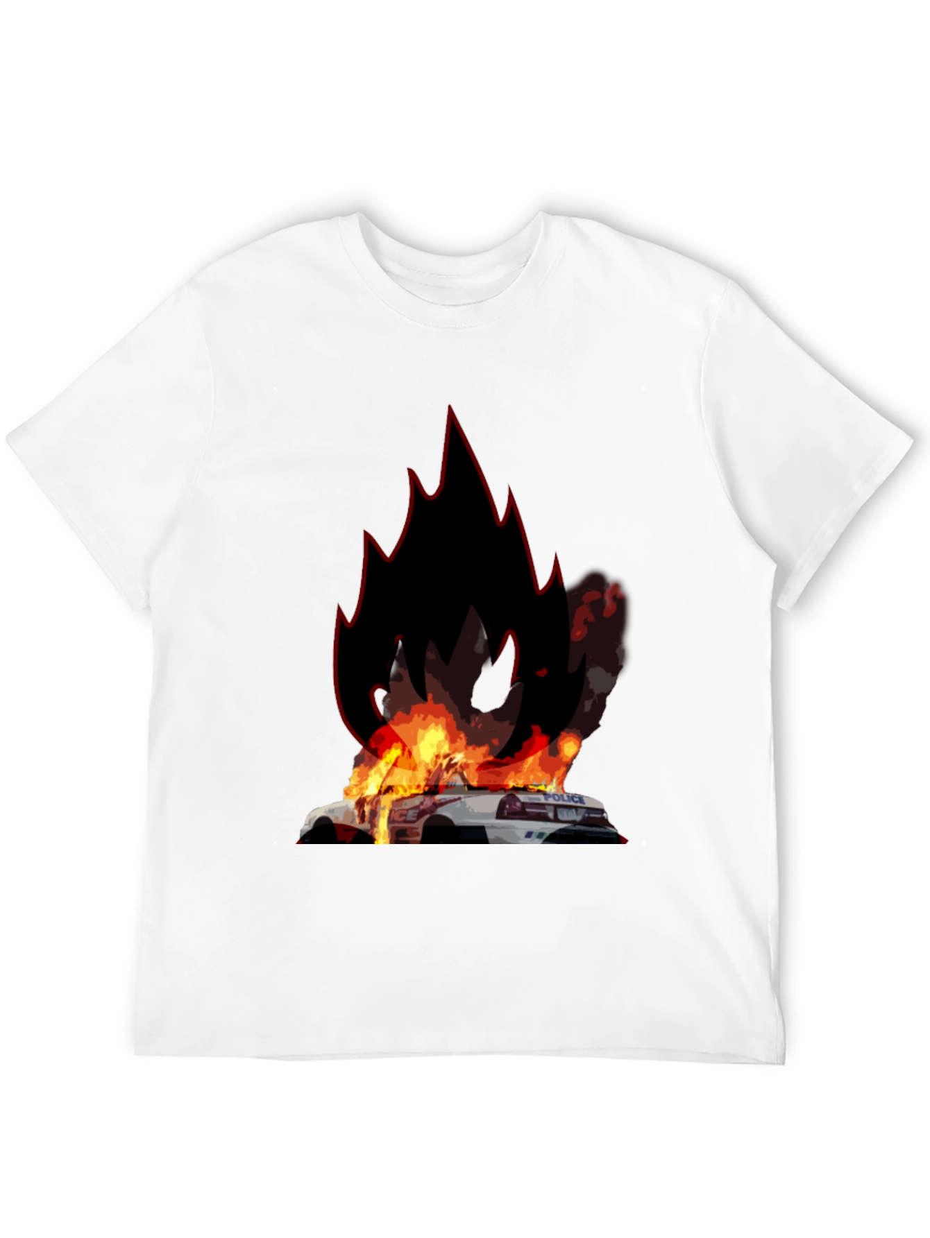 Burning Police Car T-Shirt - Bold Graphic Tee