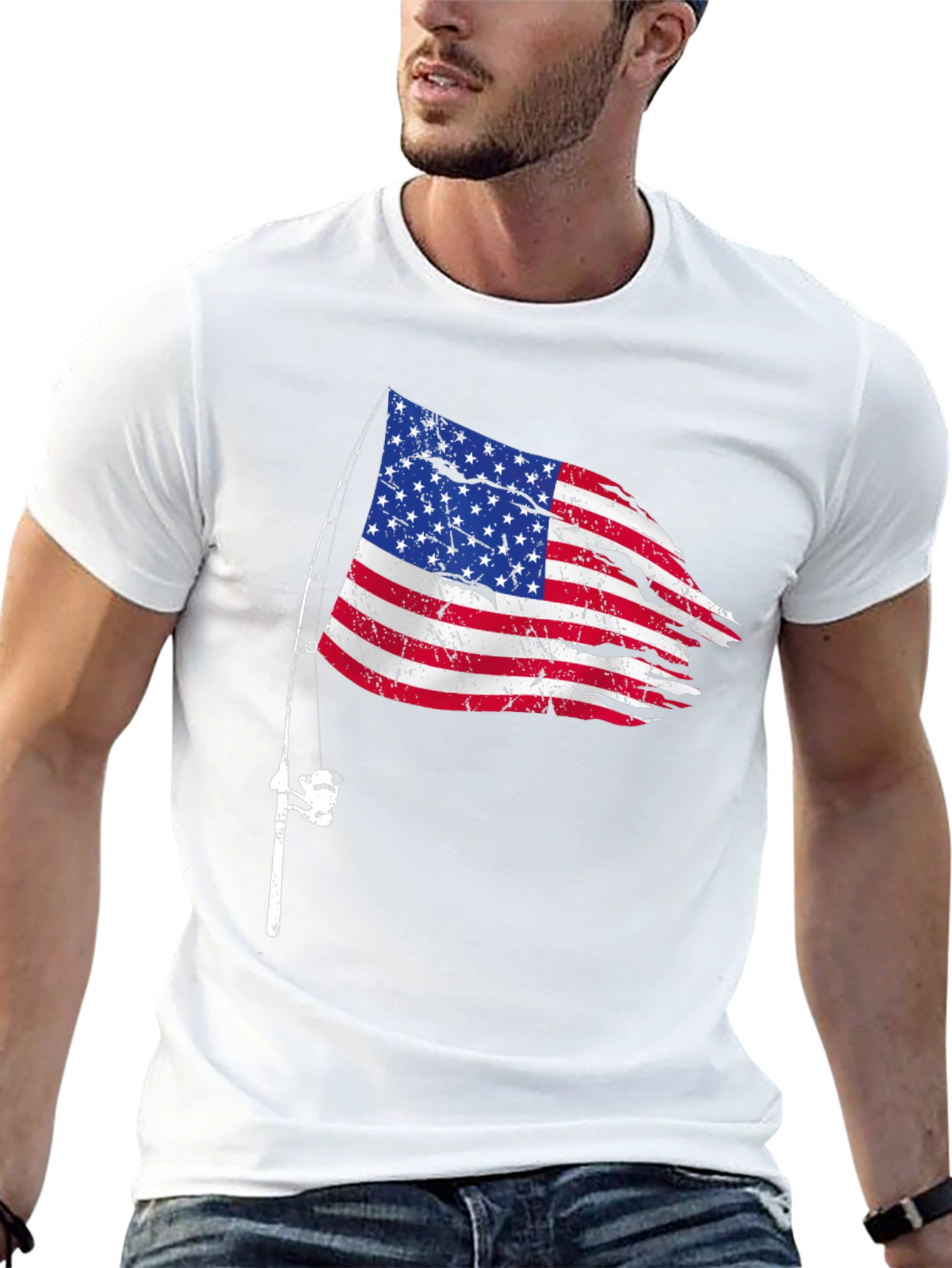 American Flag Fishing Rod T-Shirt