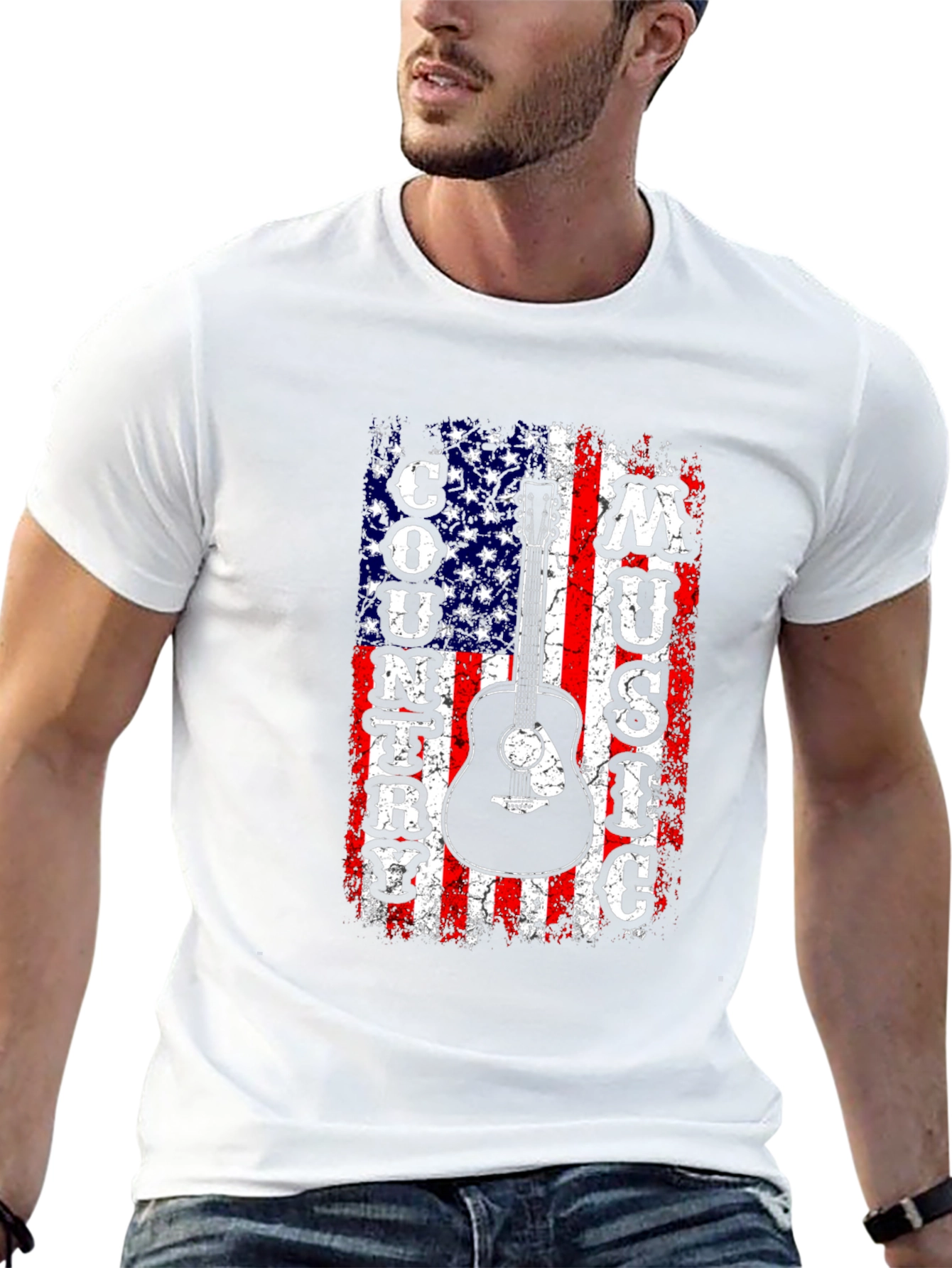 American Flag Country Music Guitar Graphic Tee
