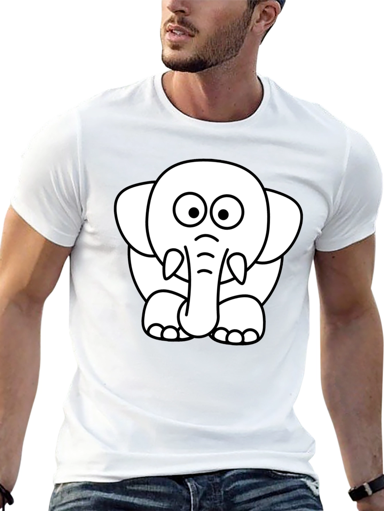 Cute Elephant Graphic Tee - Black Cotton T-Shirt