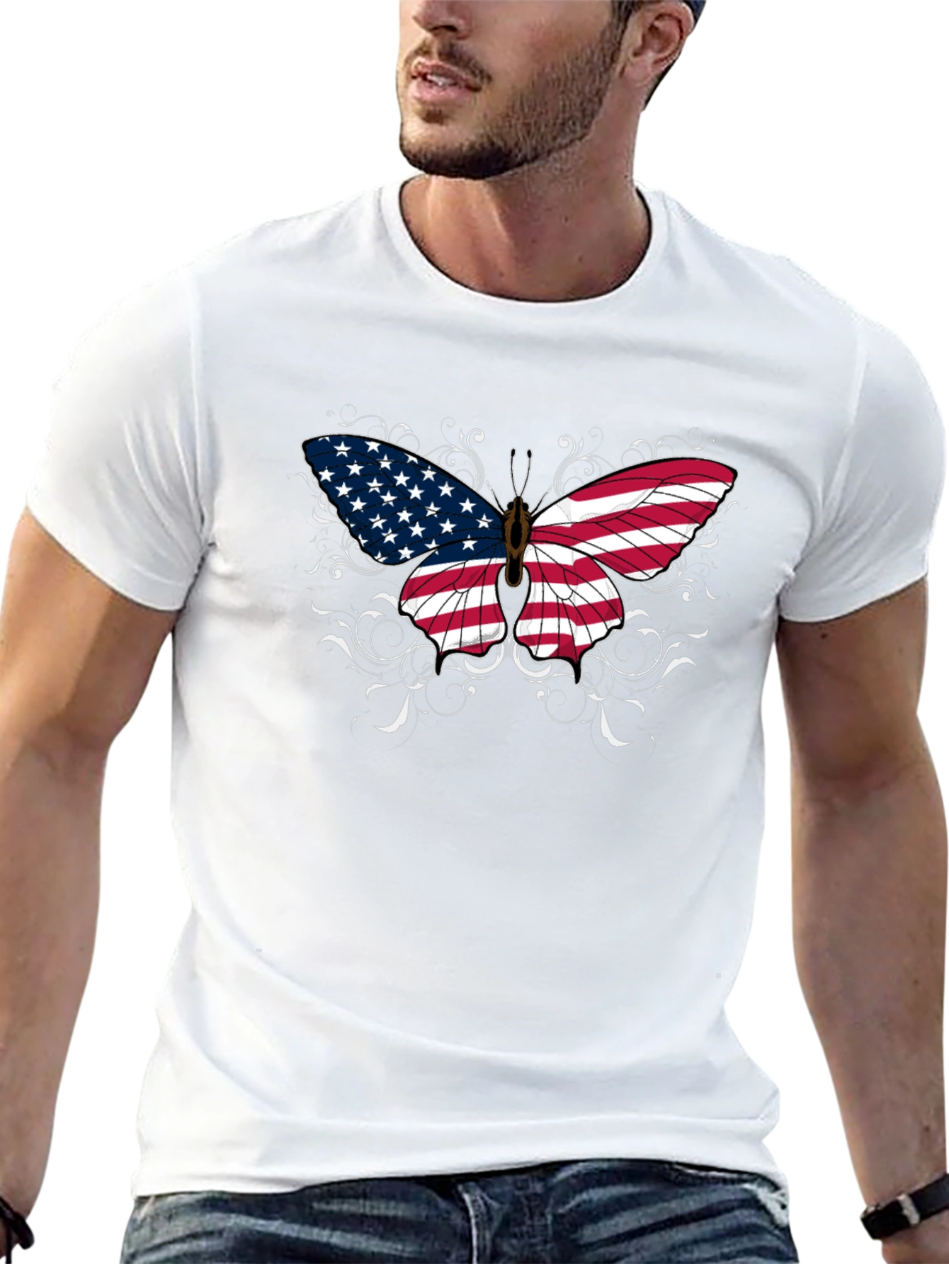 American Flag Butterfly Graphic T-Shirt