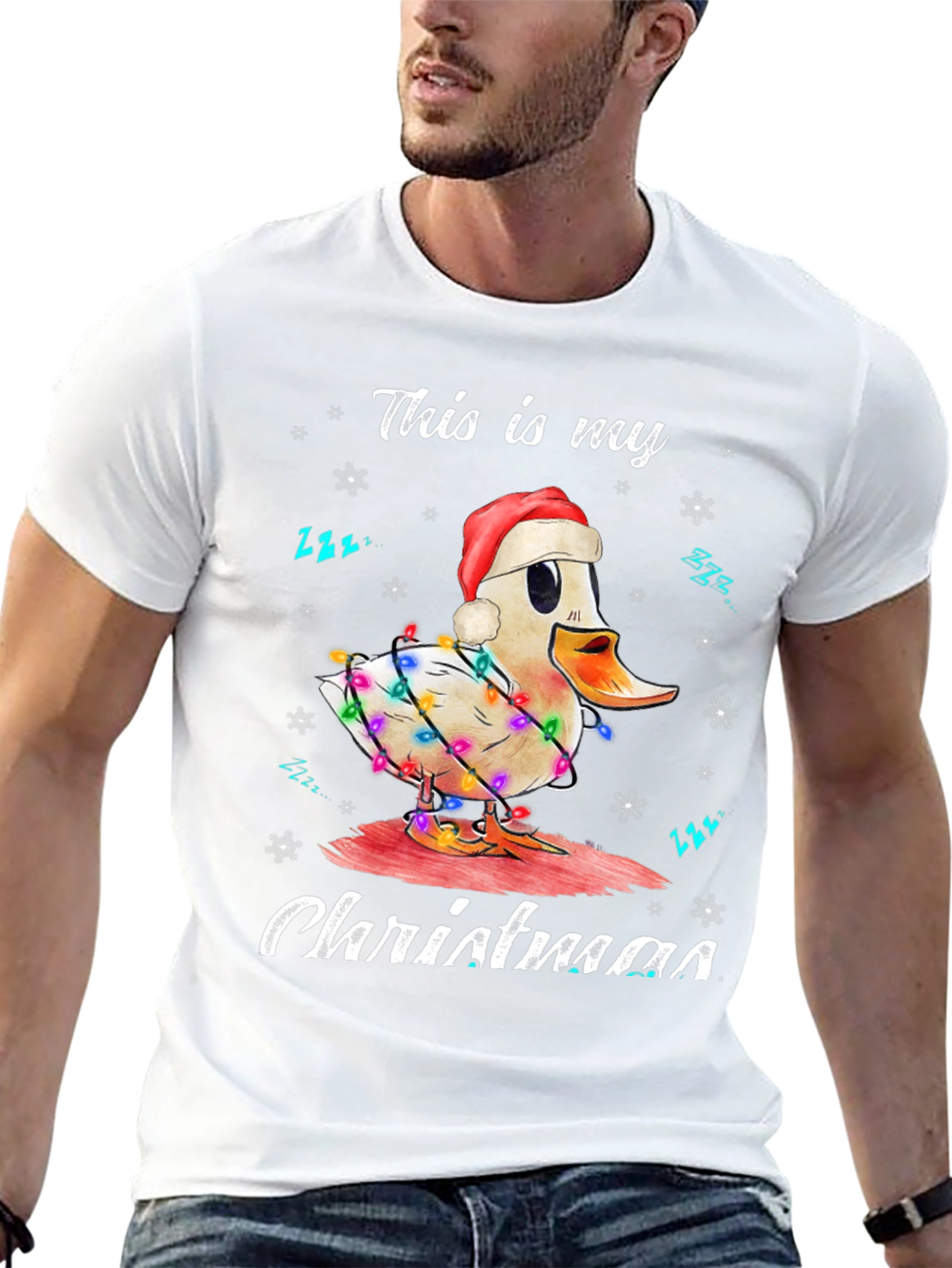 Funny Duck Christmas Lights Graphic T-Shirt