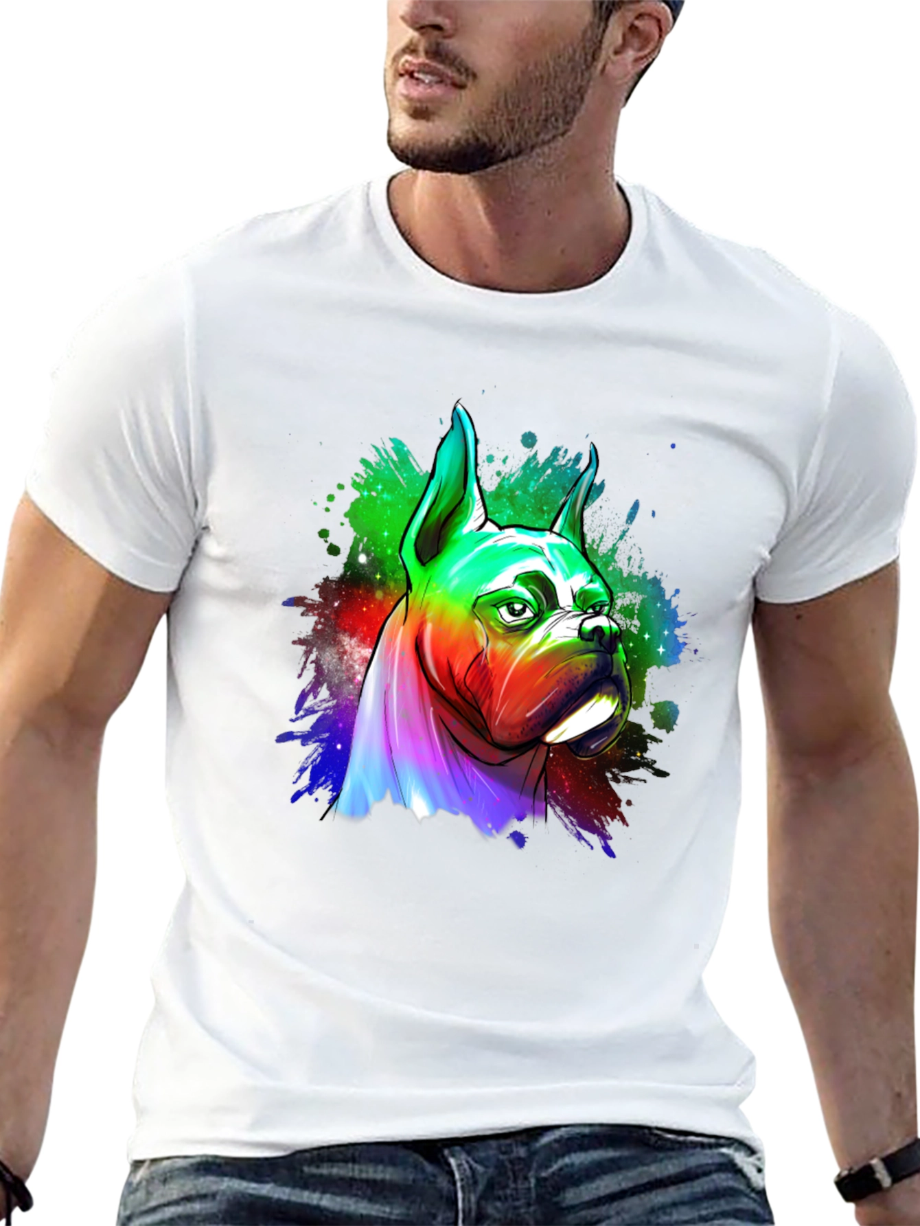 Rainbow Boxer Dog Graphic Tee - Unique Art T-Shirt