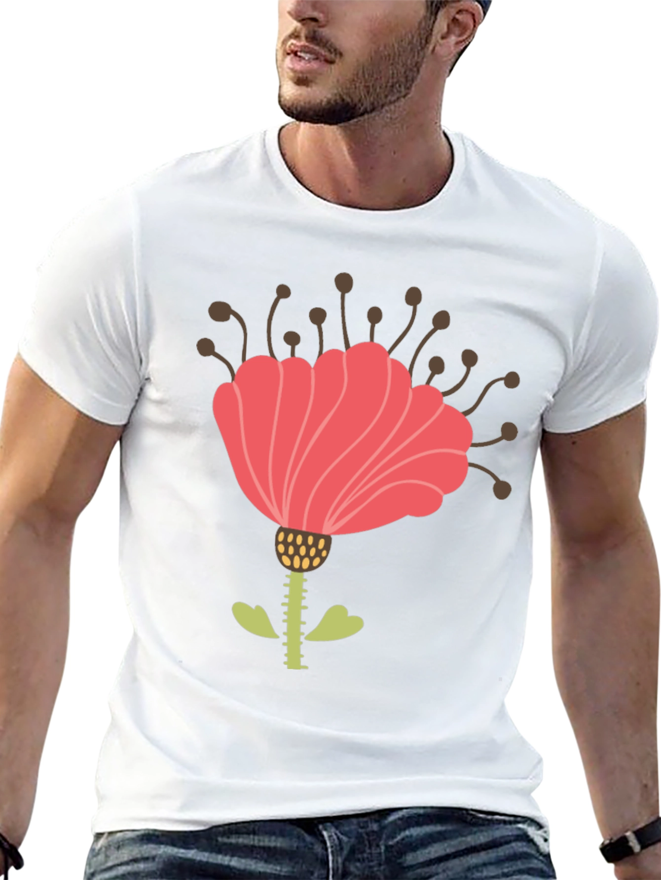 Floral Graphic Print Mens Black T-Shirt