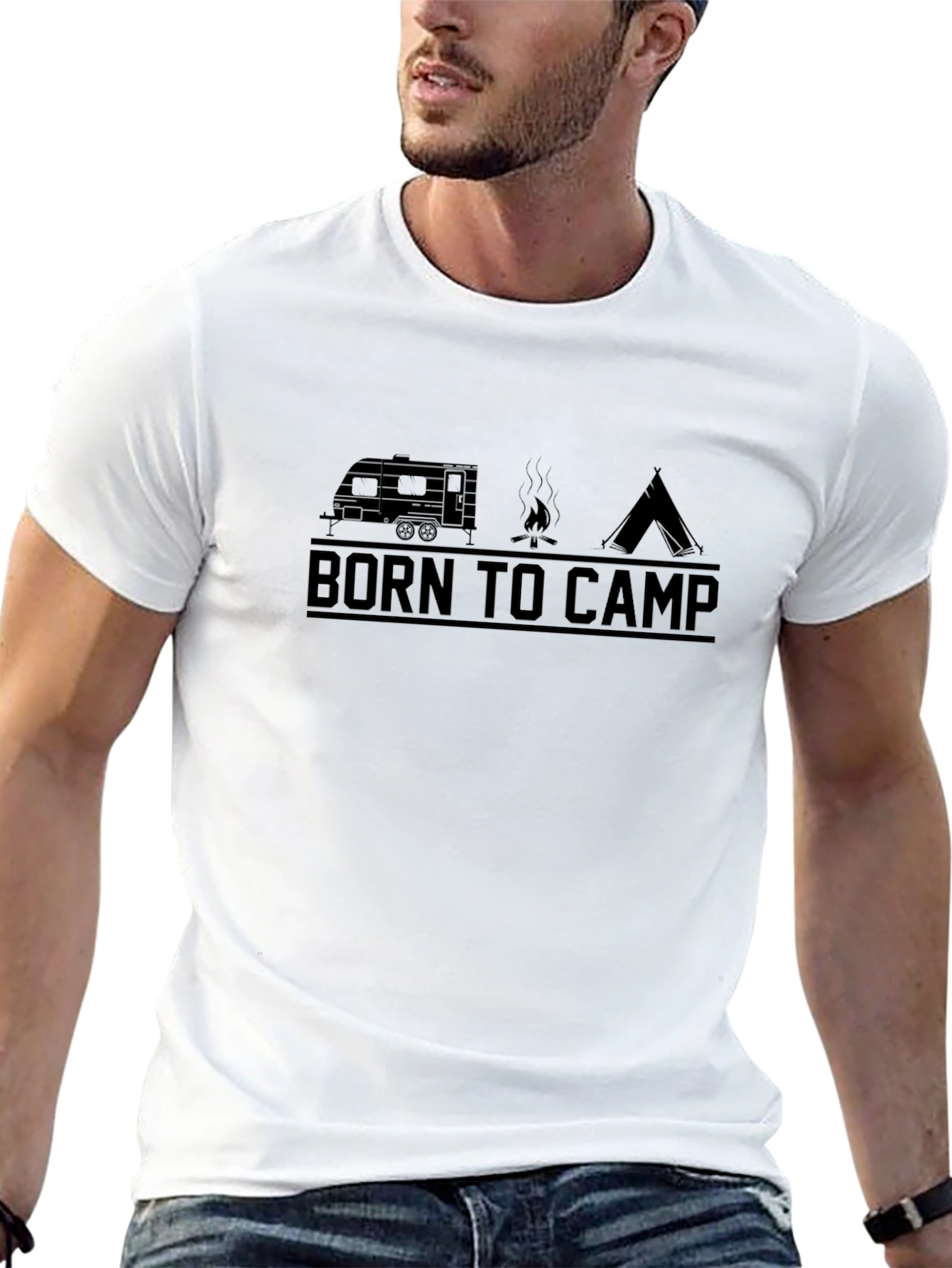 Born to Camp Black Graphic T-Shirt