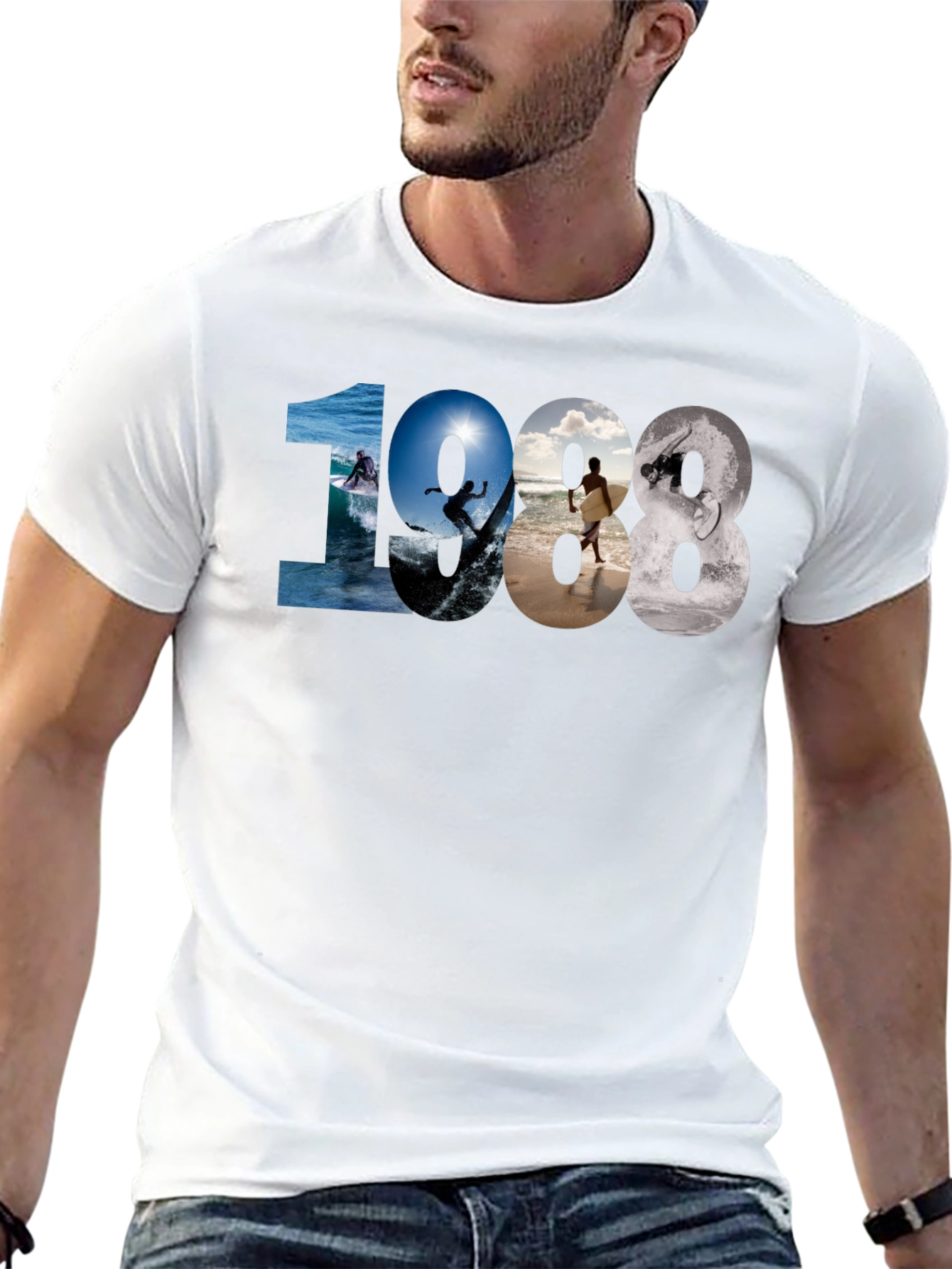 1988 Surfing Graphic Tee - Black Casual T-Shirt