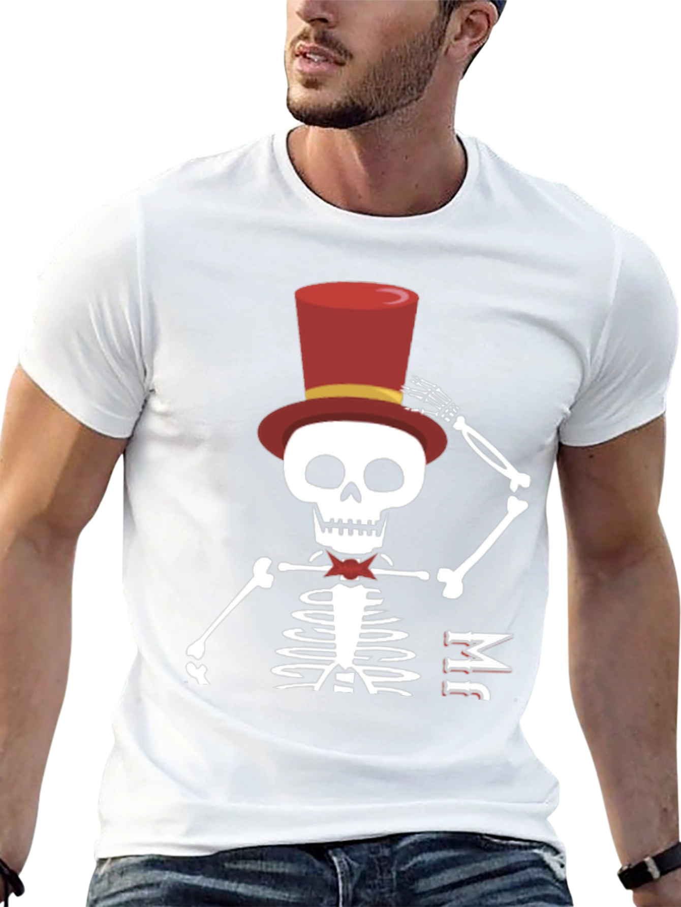 Skeleton Top Hat Mens Black T-Shirt