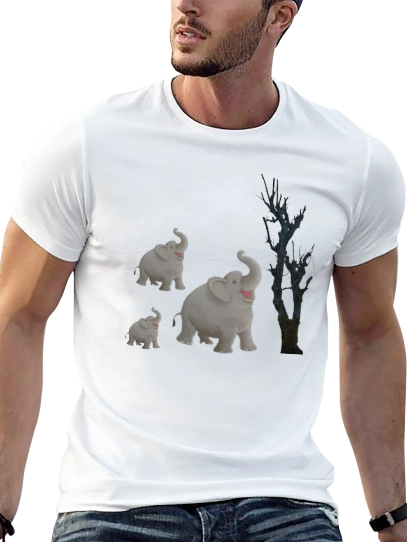 Elephant Family Graphic Tee - Black Cotton T-Shirt