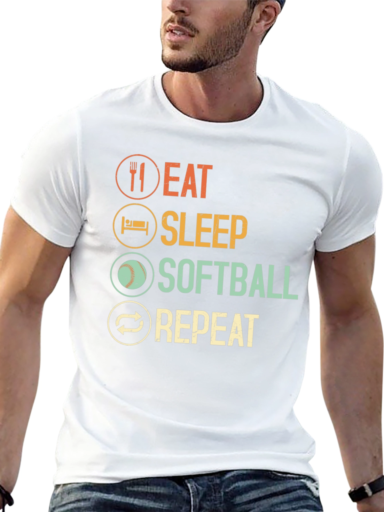 Eat Sleep Softball Repeat Graphic Tee