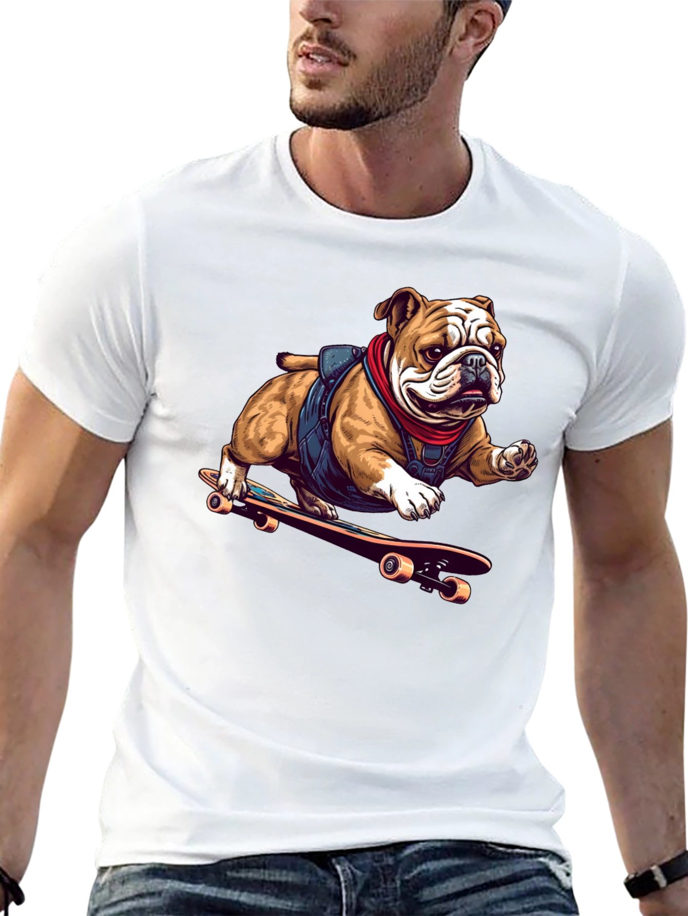 Bulldog Skateboarder Graphic Tee - Cool Black T-Shirt