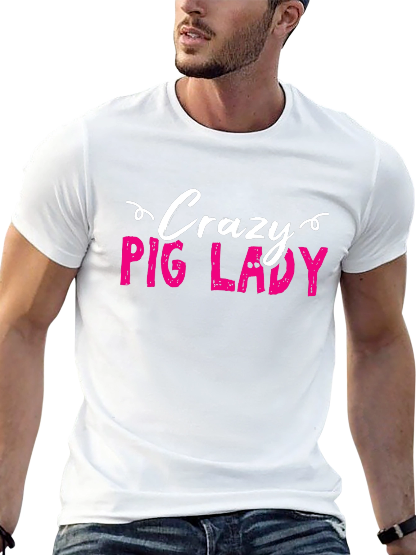 Crazy Pig Lady T-Shirt - Novelty Graphic Tee