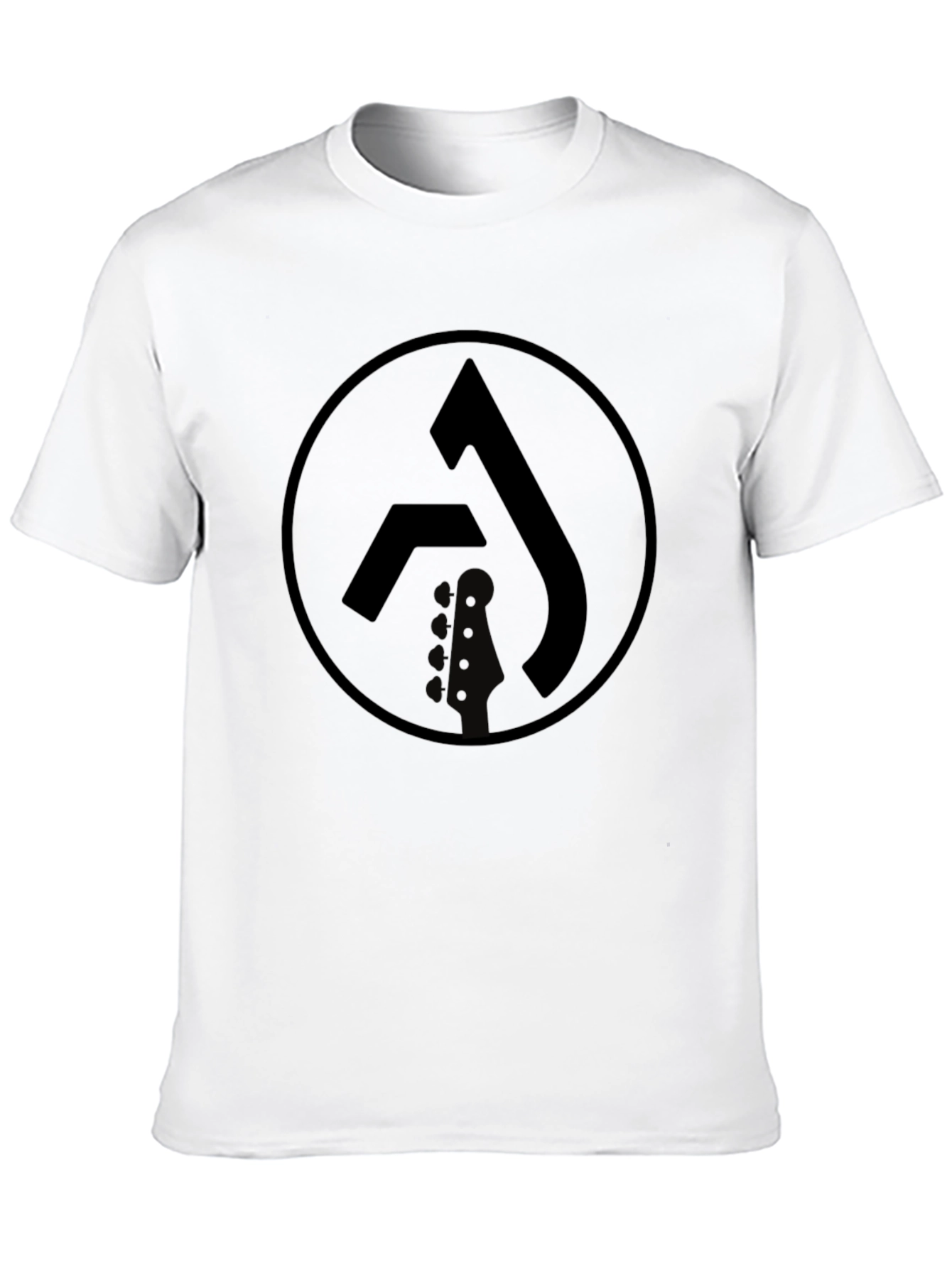 Black Graphic Tee with Circle Logo & Guitar