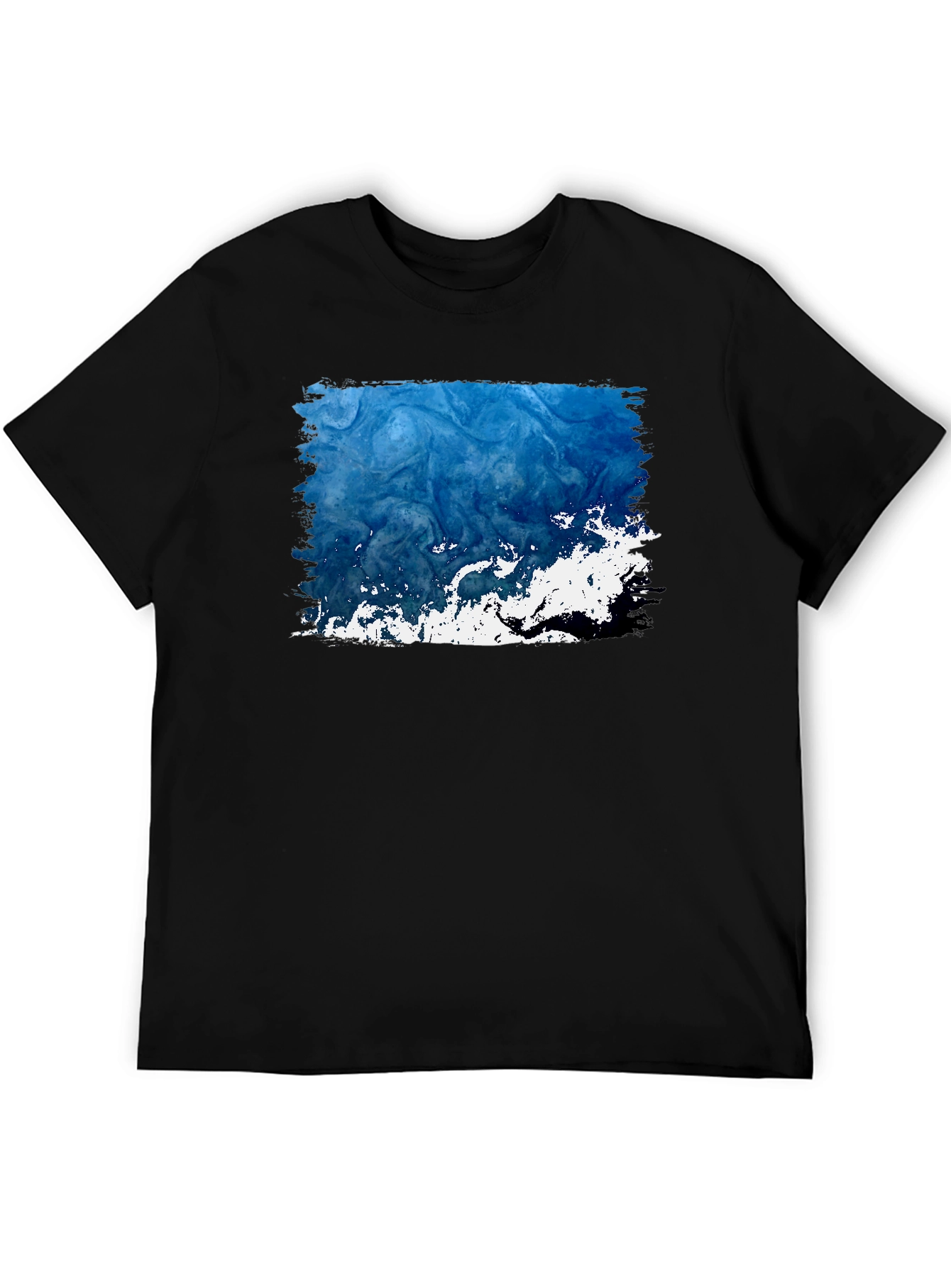 Abstract Blue Wave Graphic Black Tee
