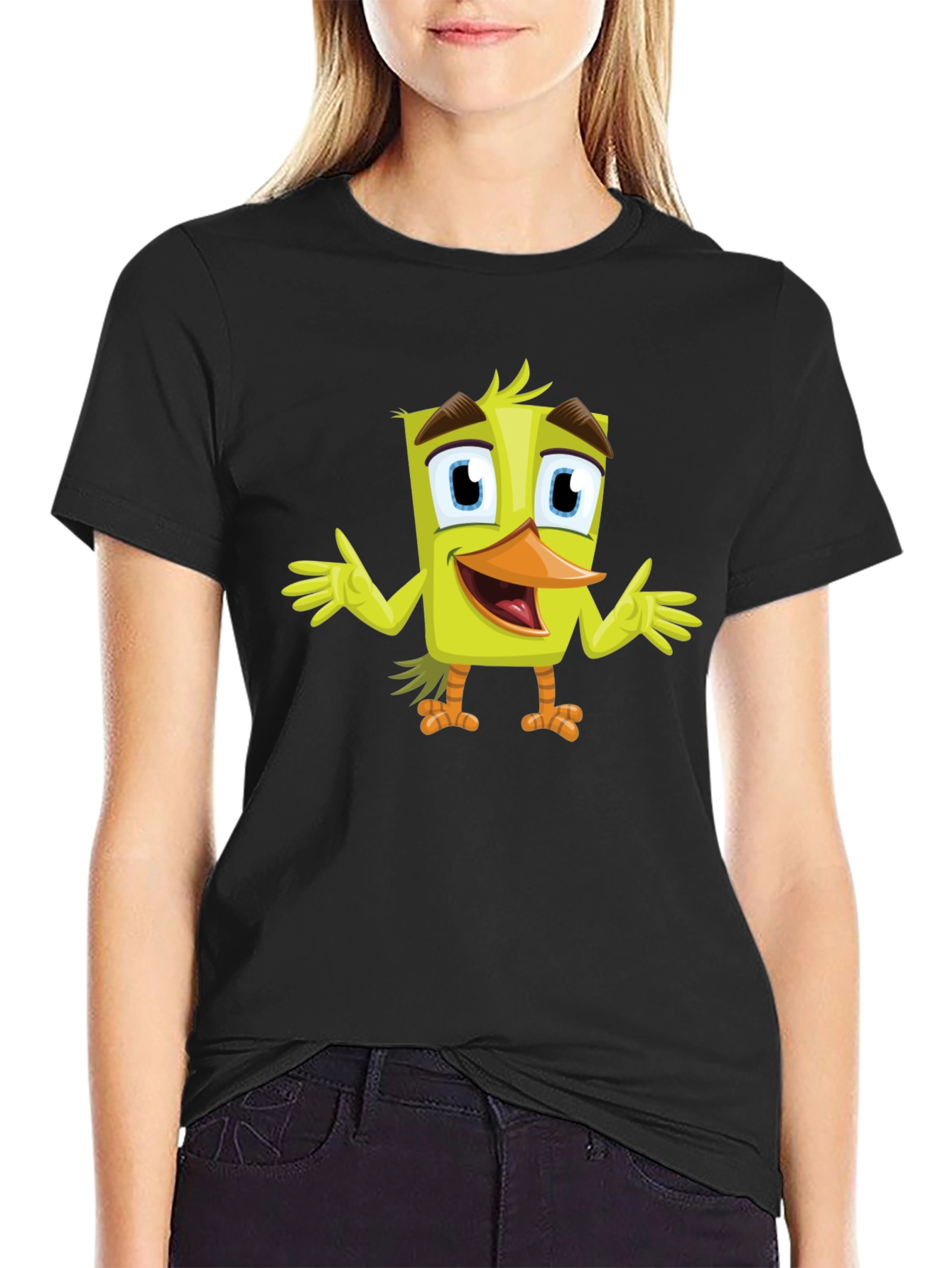 Cartoon Duck Graphic Tee - Black Unisex T-Shirt