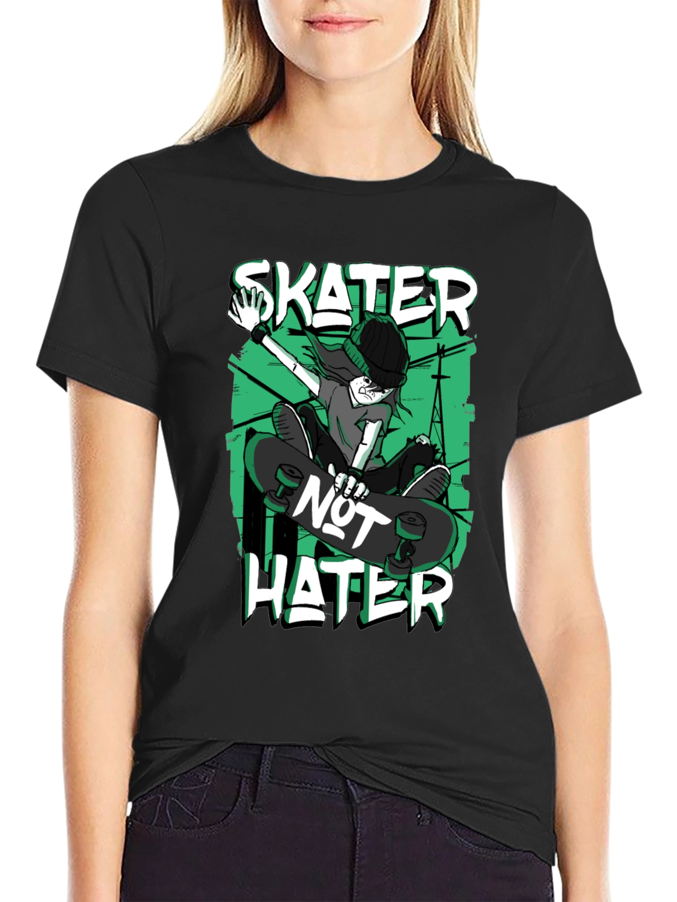 Skater Not Hater Black Graphic T-Shirt