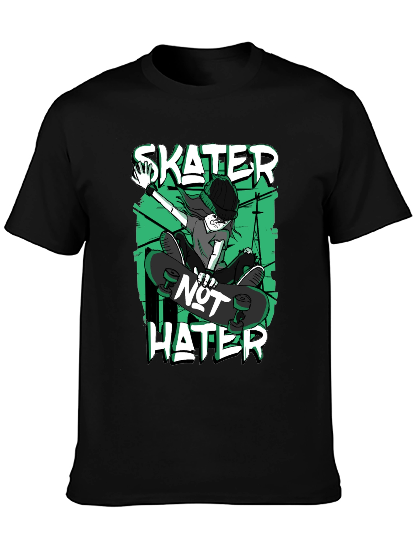 Skater Not Hater Black Graphic T-Shirt