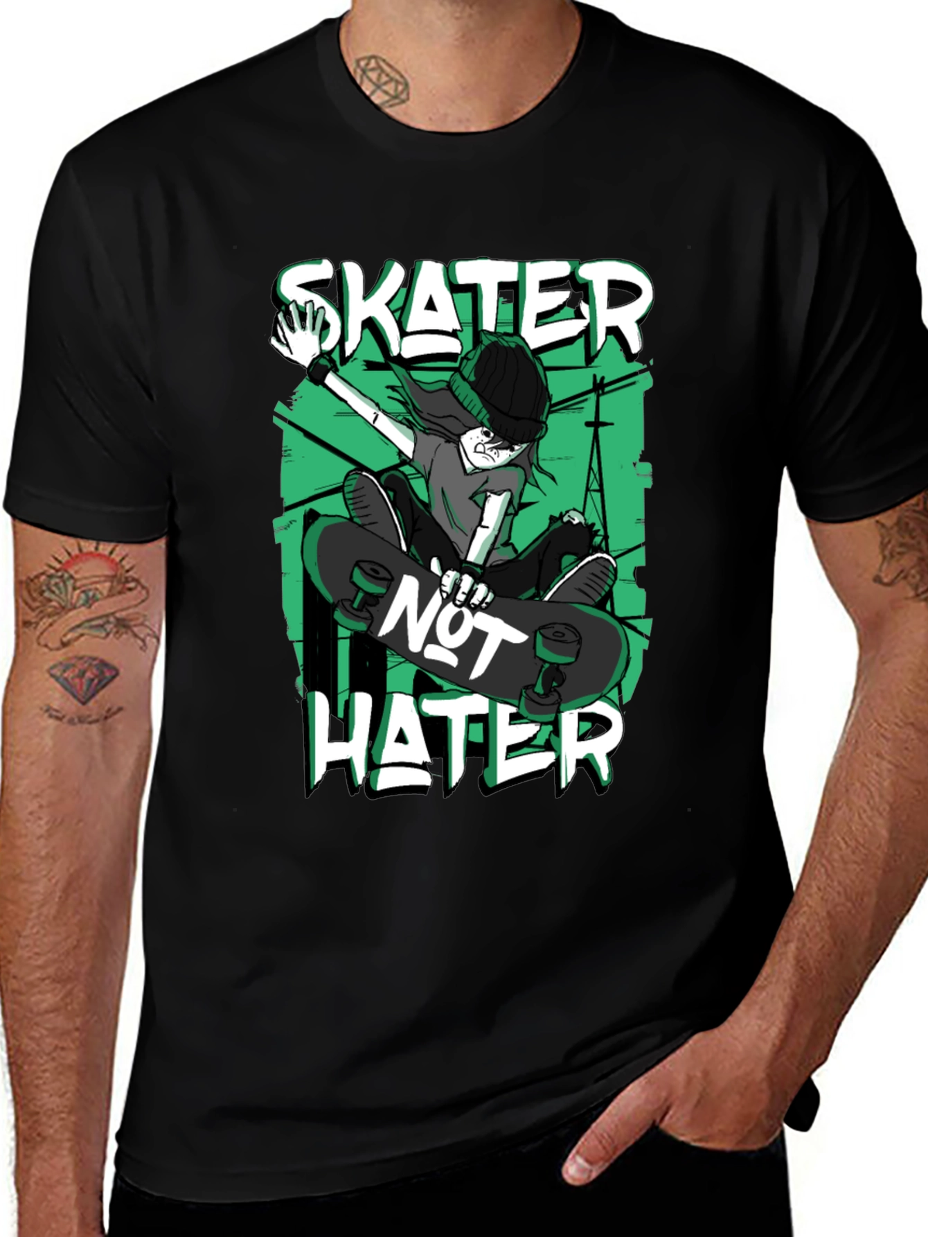 Skater Not Hater Black Graphic T-Shirt