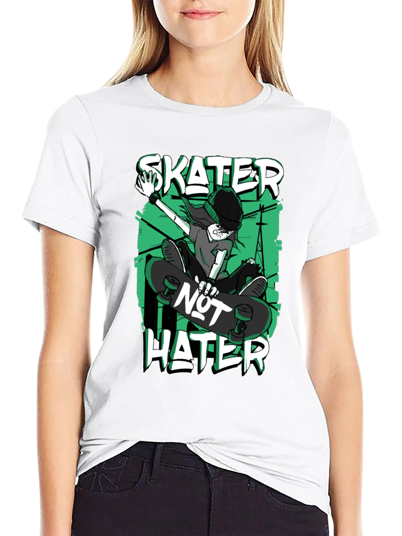 Skater Not Hater Black Graphic T-Shirt
