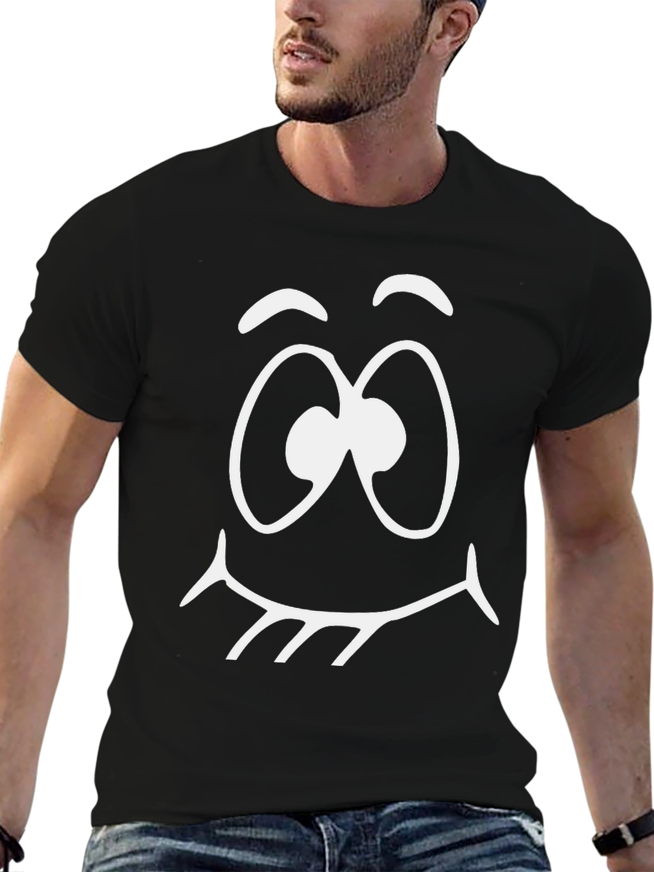 Cartoon Face Graphic Tee - Black