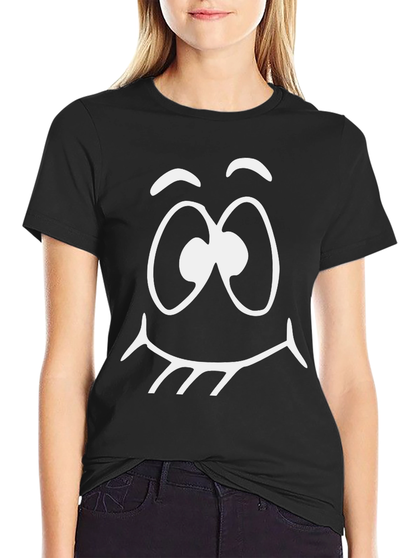 Cartoon Face Graphic Tee - Black