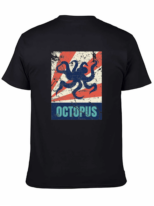 Distressed Octopus Graphic T-Shirt - Mens Black Tee