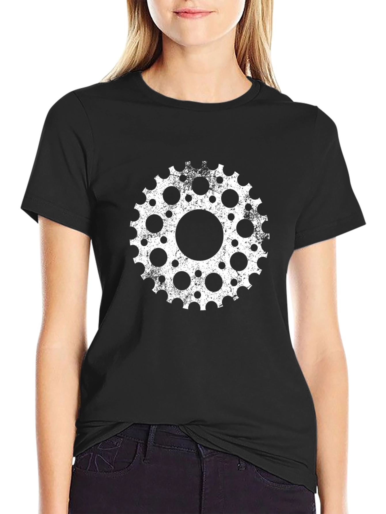Gear Wheel Graphic Tee - Black Cotton Blend Shirt
