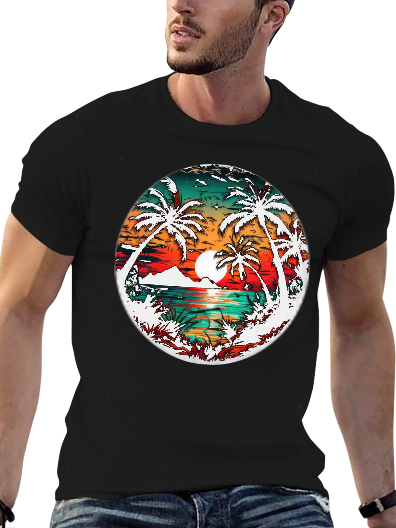 Tropical Sunset Palm Tree Graphic Tee