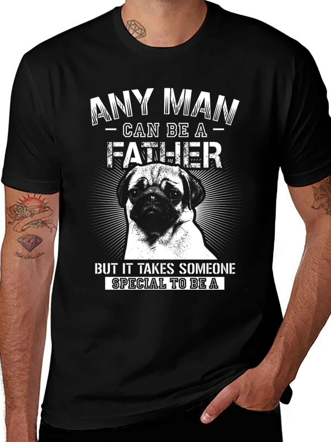 Pug Father T-Shirt Special Dad Tee Black Cotton