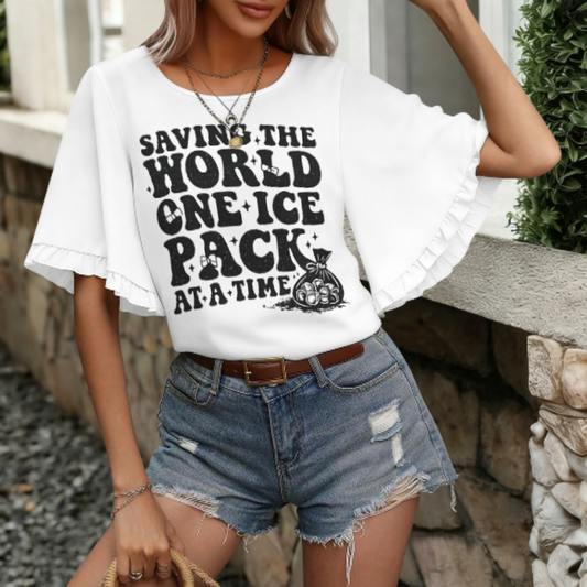 Saving The World One Ice Pack At A Time Graphic Tee, Funny Nurse Shirt, Medical Humor T-Shirt, Healthcare Worker Gift, Retro Comfort Top(z621)