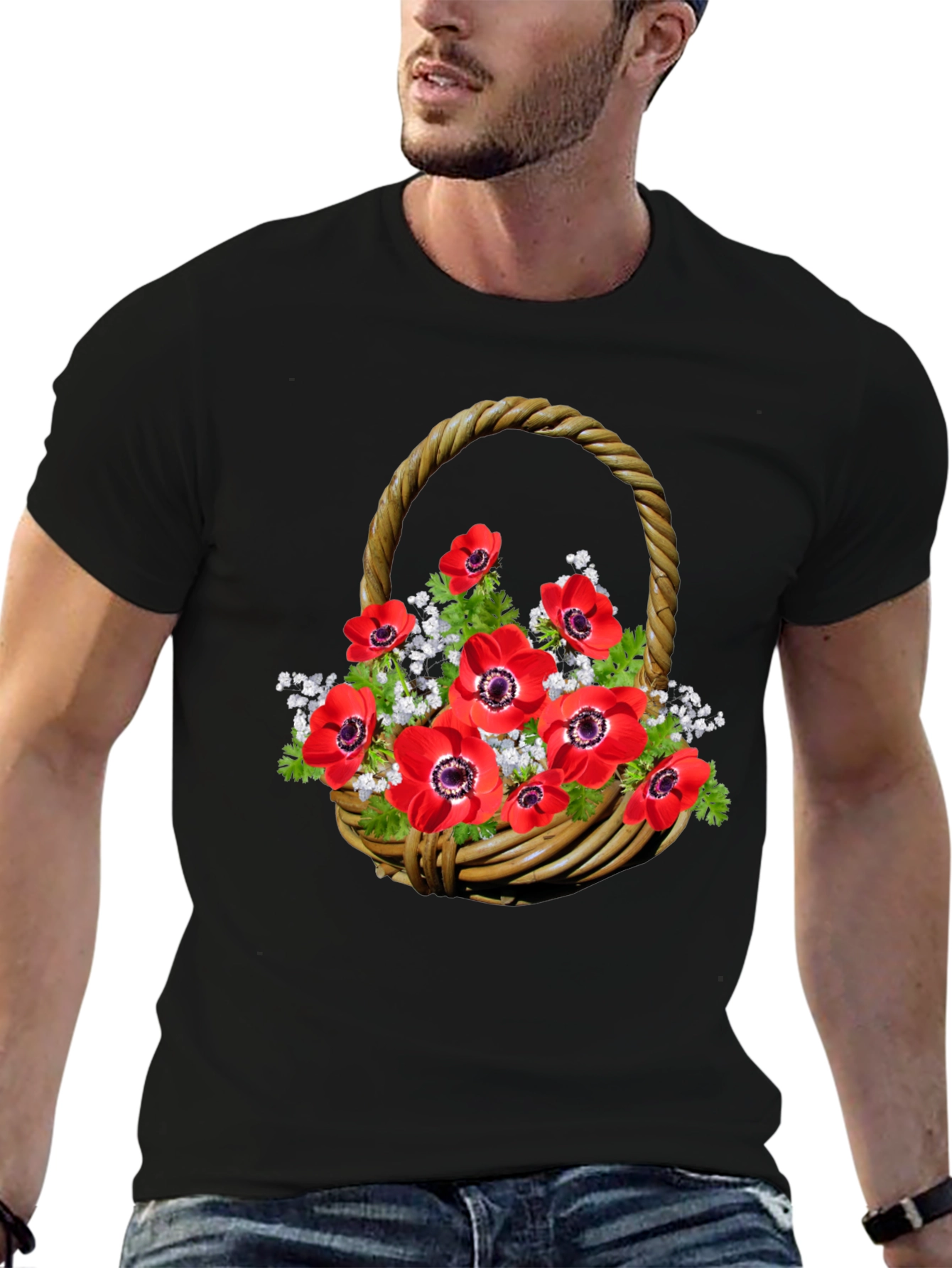 Floral Basket Graphic Tee - Casual Style