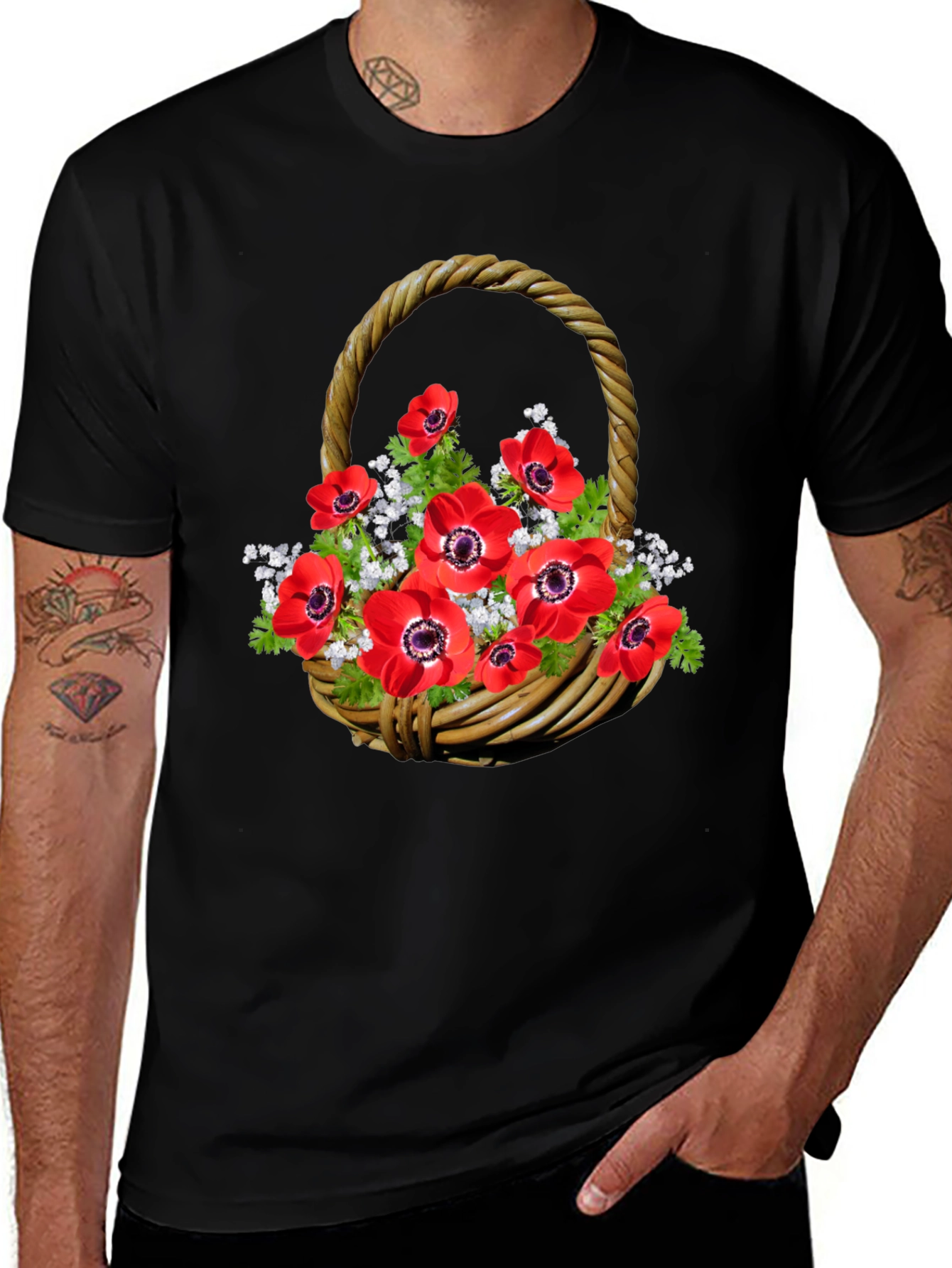 Floral Basket Graphic Tee - Casual Style