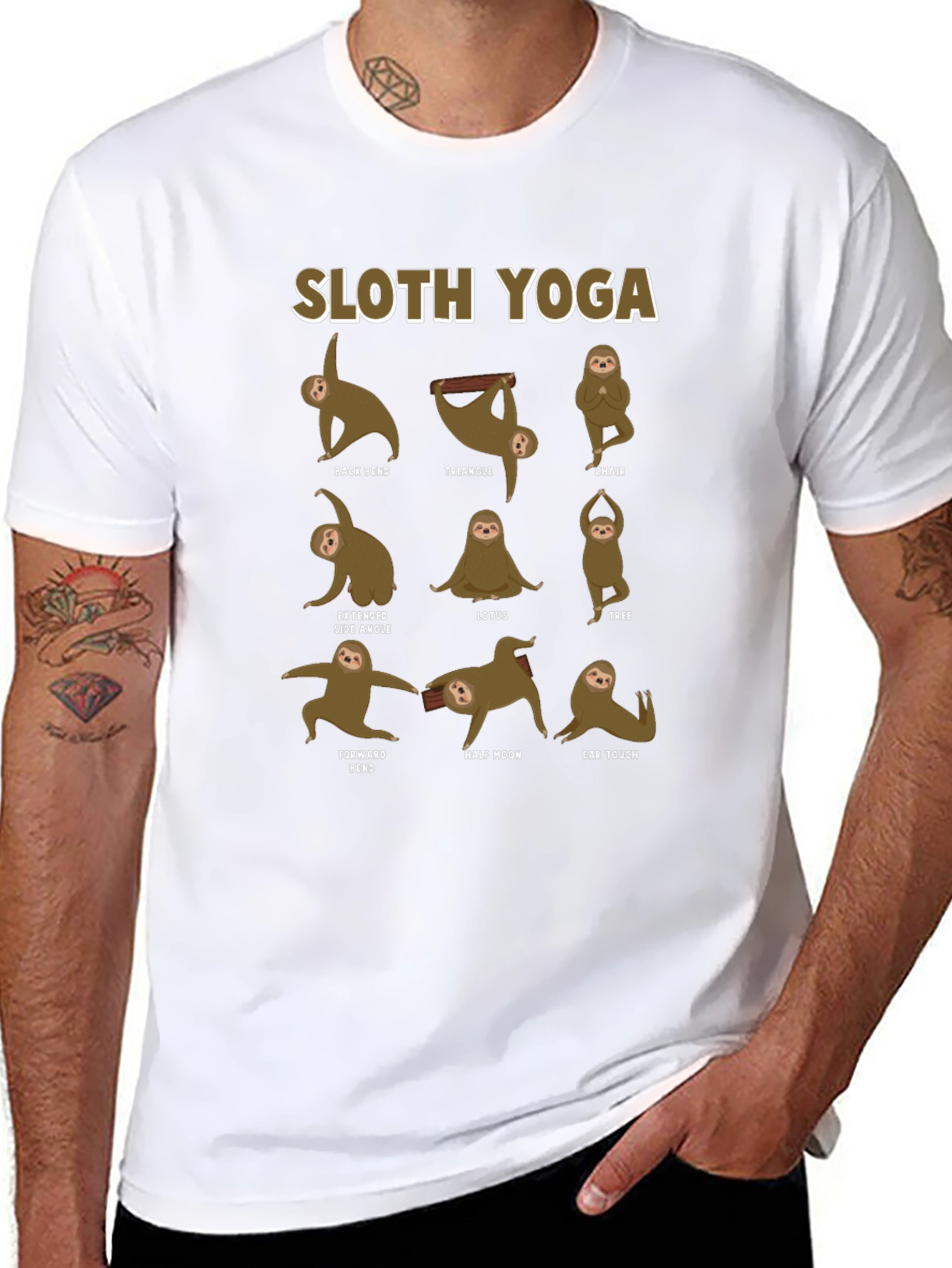 Sloth Yoga Poses Graphic T-Shirt - Relaxed Fit