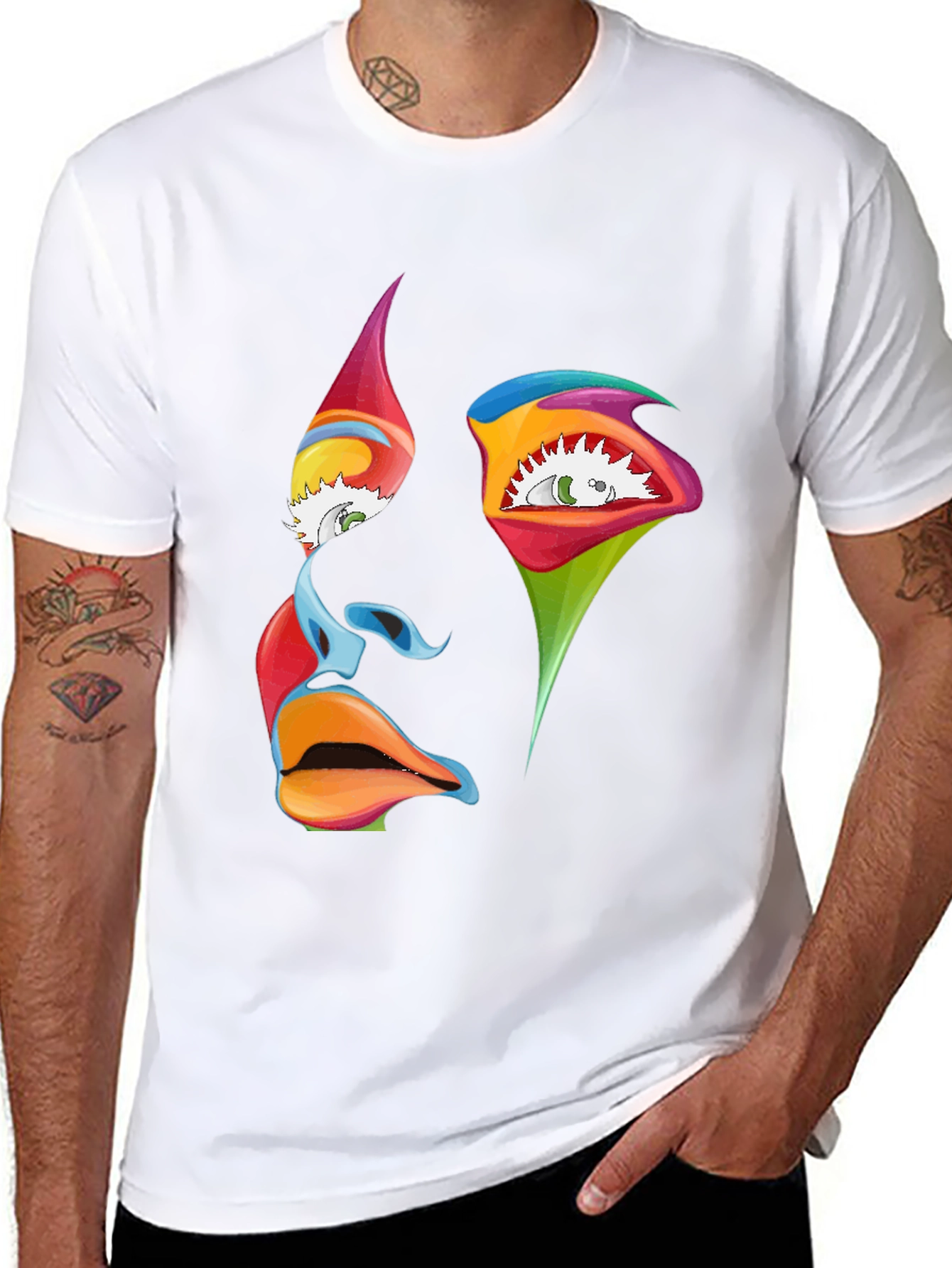 Abstract Face Graphic Black T-Shirt